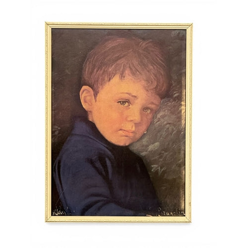 Framed vintage Crying Boy print by Giovanni Bragolin, gold frame, available at Grace & Joy