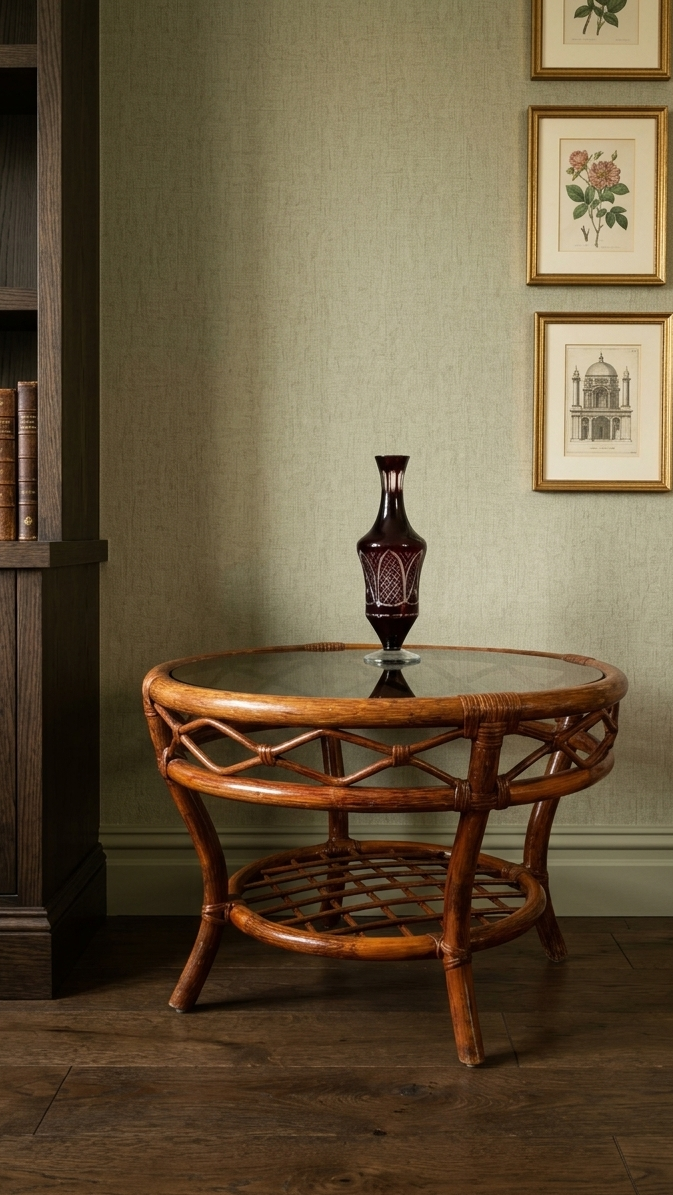 Vintage rattan wicker coffee table