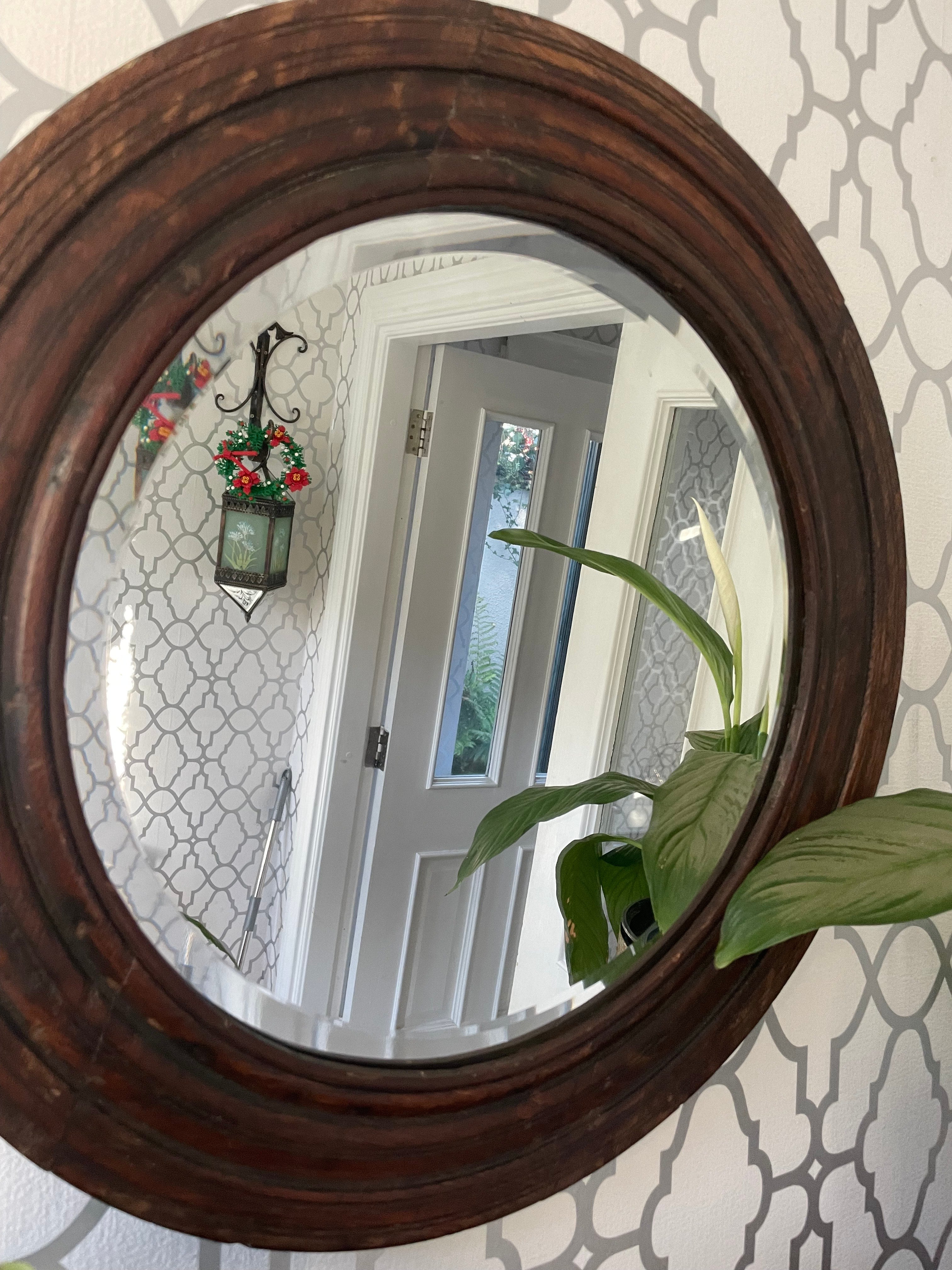 Antique Round Wooden Mirror