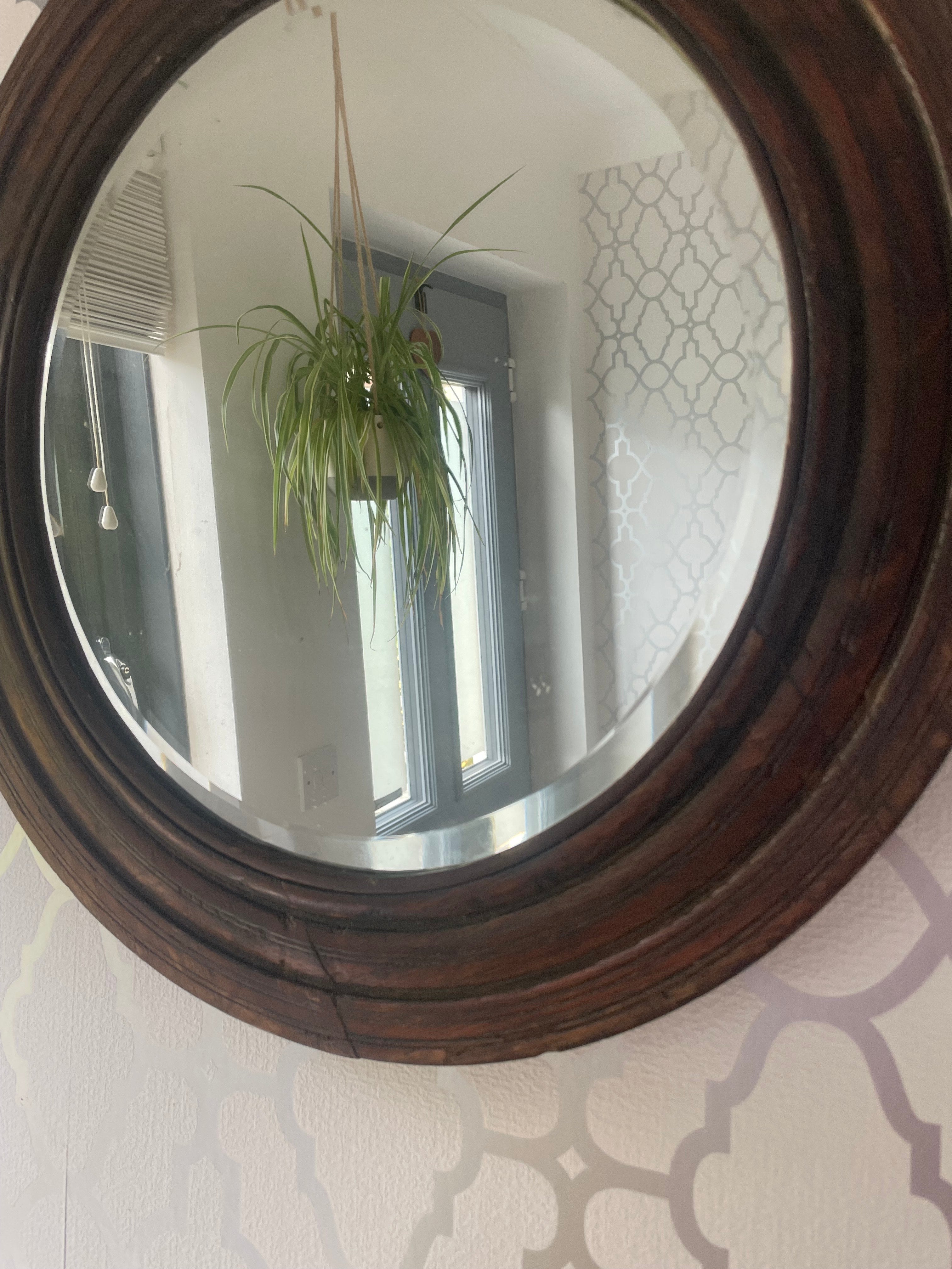 Antique Round Wooden Mirror