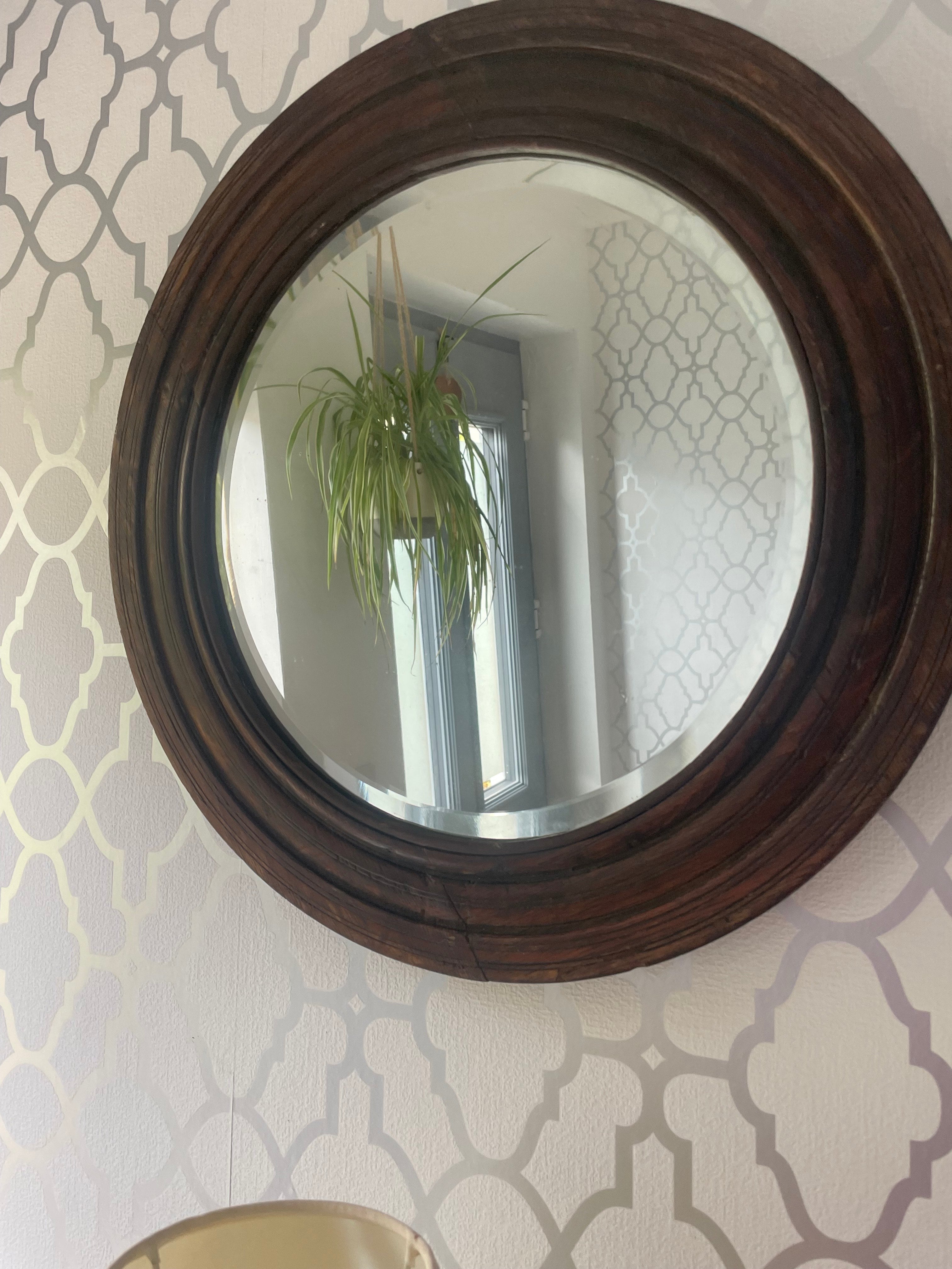 Antique Round Wooden Mirror