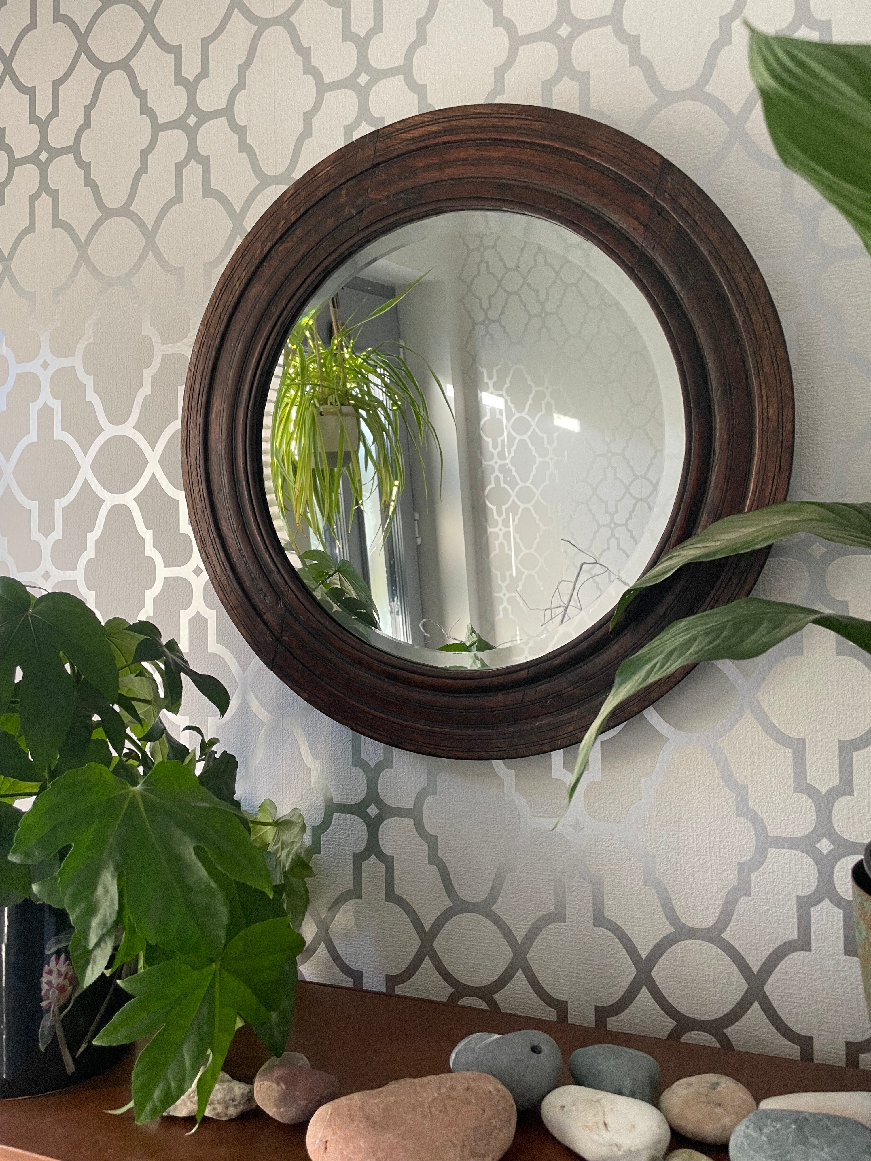 Antique Round Wooden Mirror