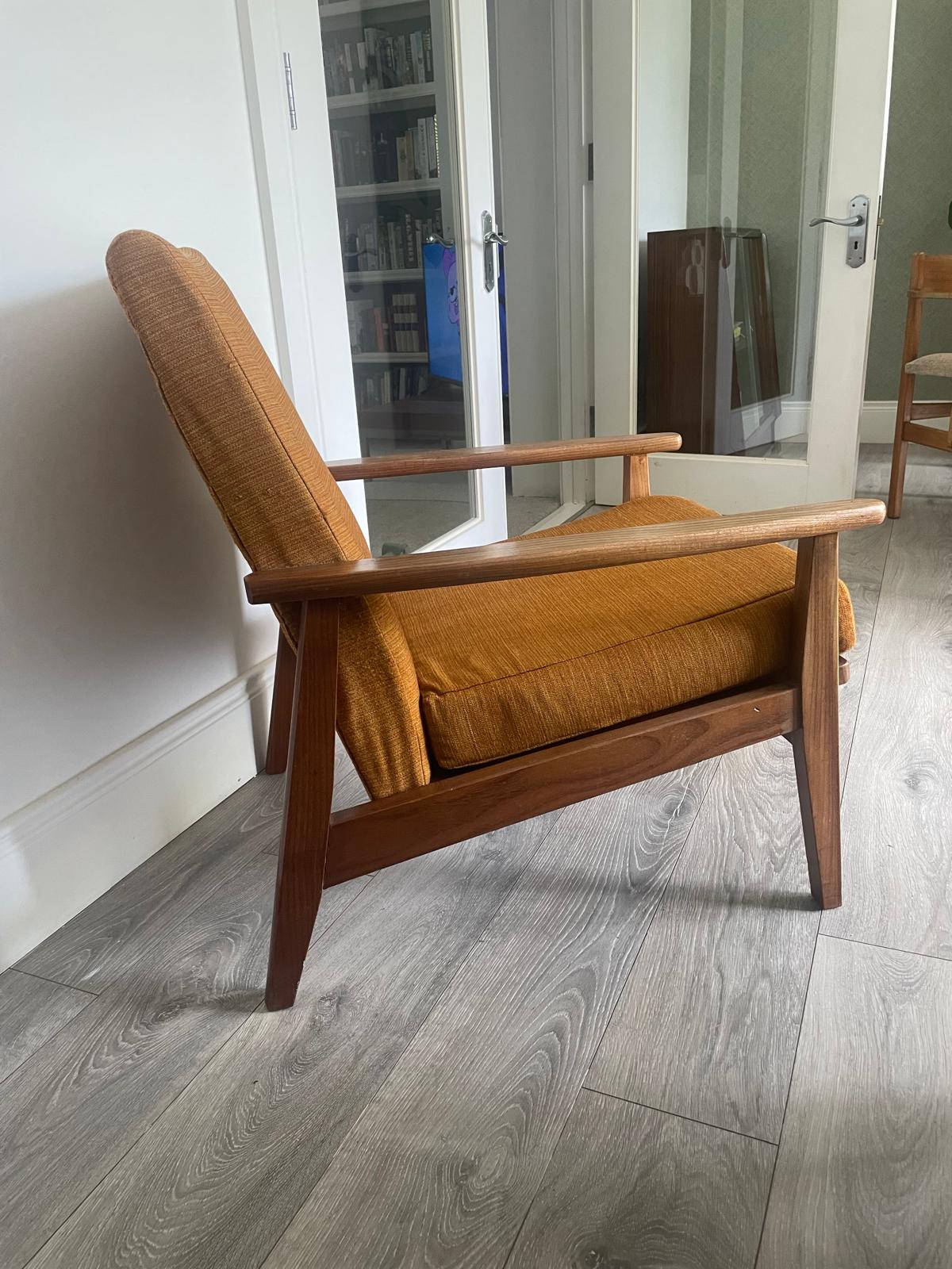 mid century armchair with a mustard cushion - Grace and Joy