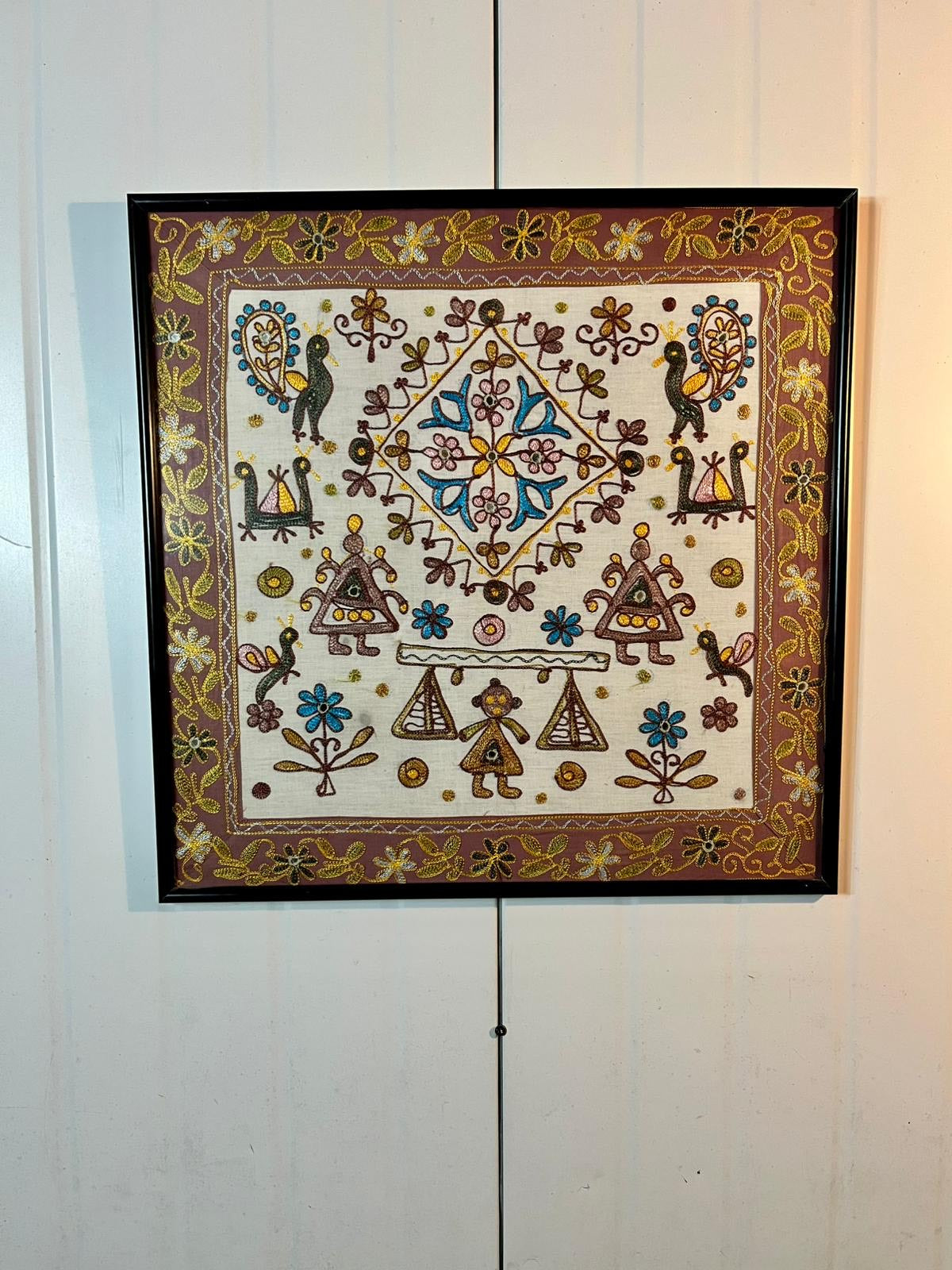 Vintage Indian folk embroidery textile art