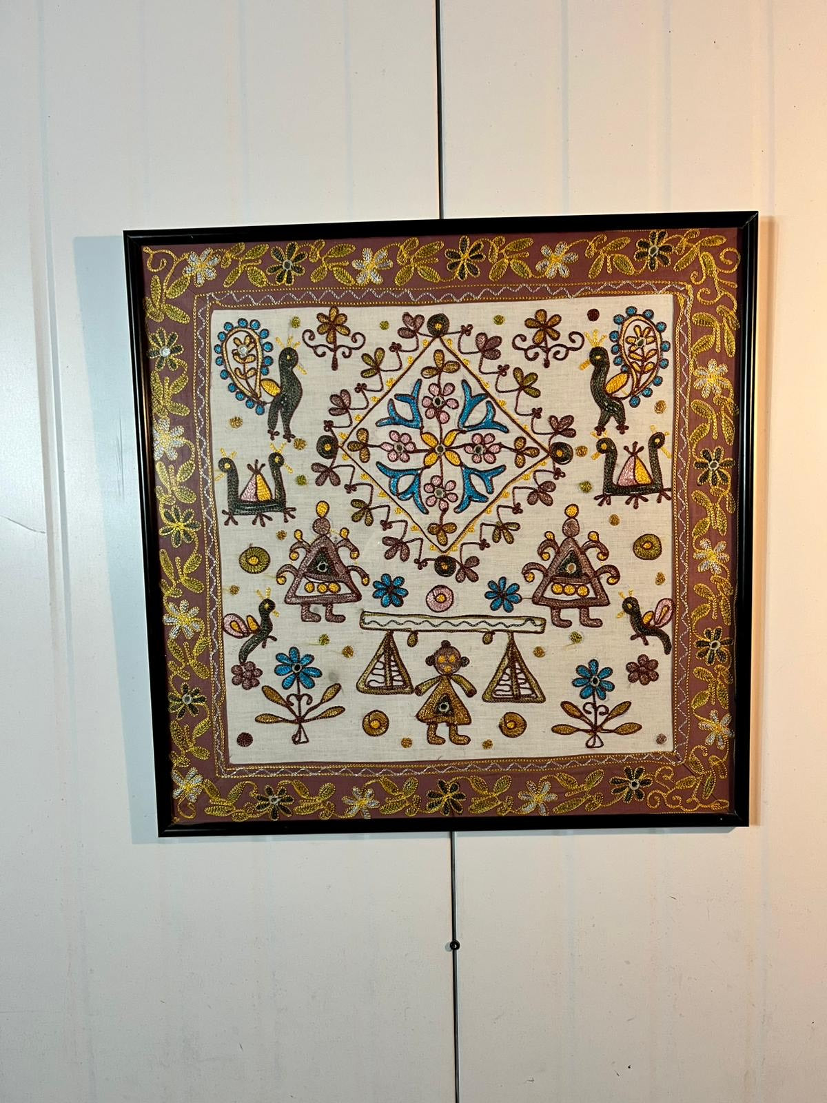 Vintage Indian folk embroidery textile art