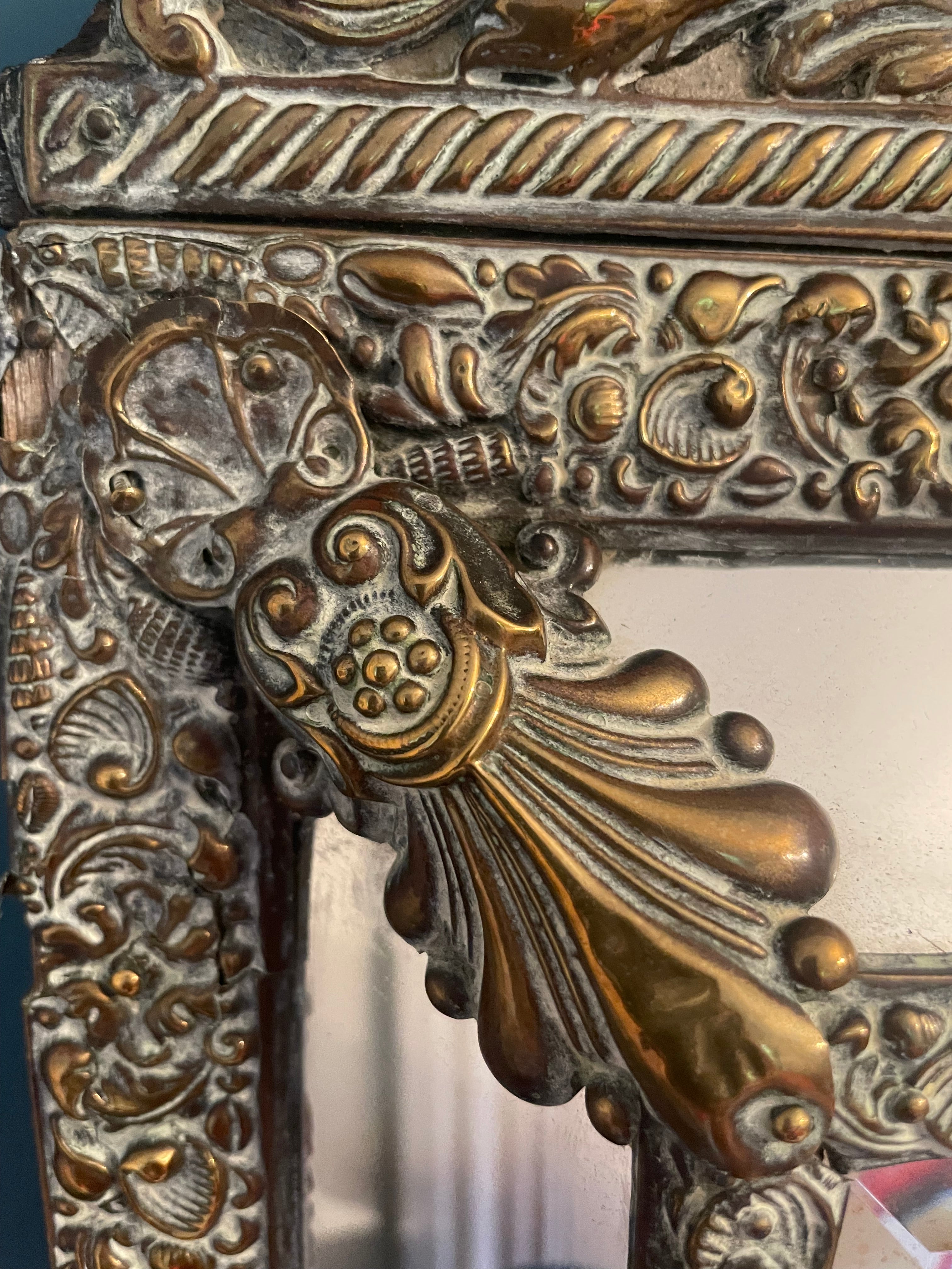 French Repousse Brass Cushion mirror