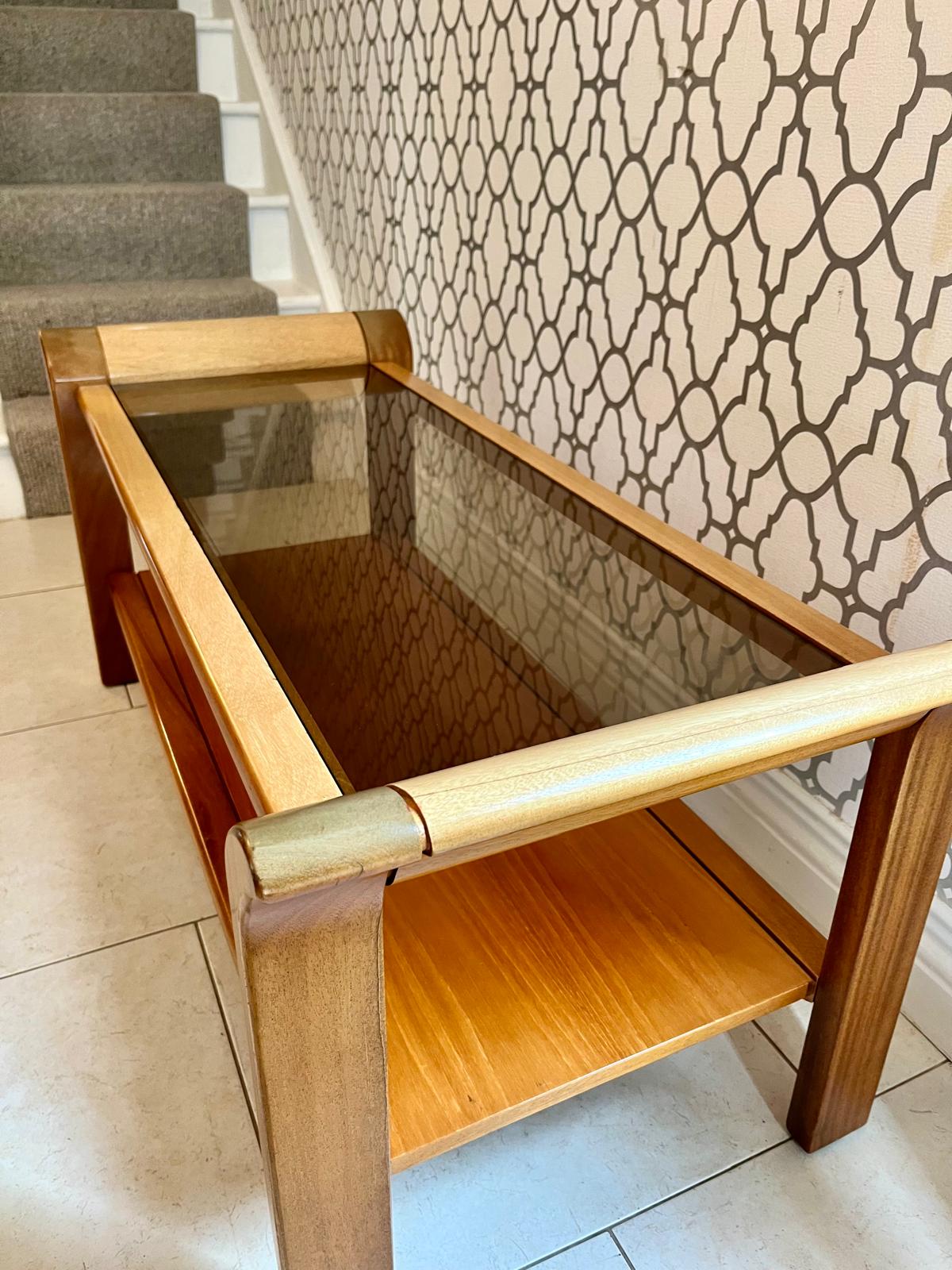 GPlan Tulip Teak Coffee Table with Smoked Glass Top