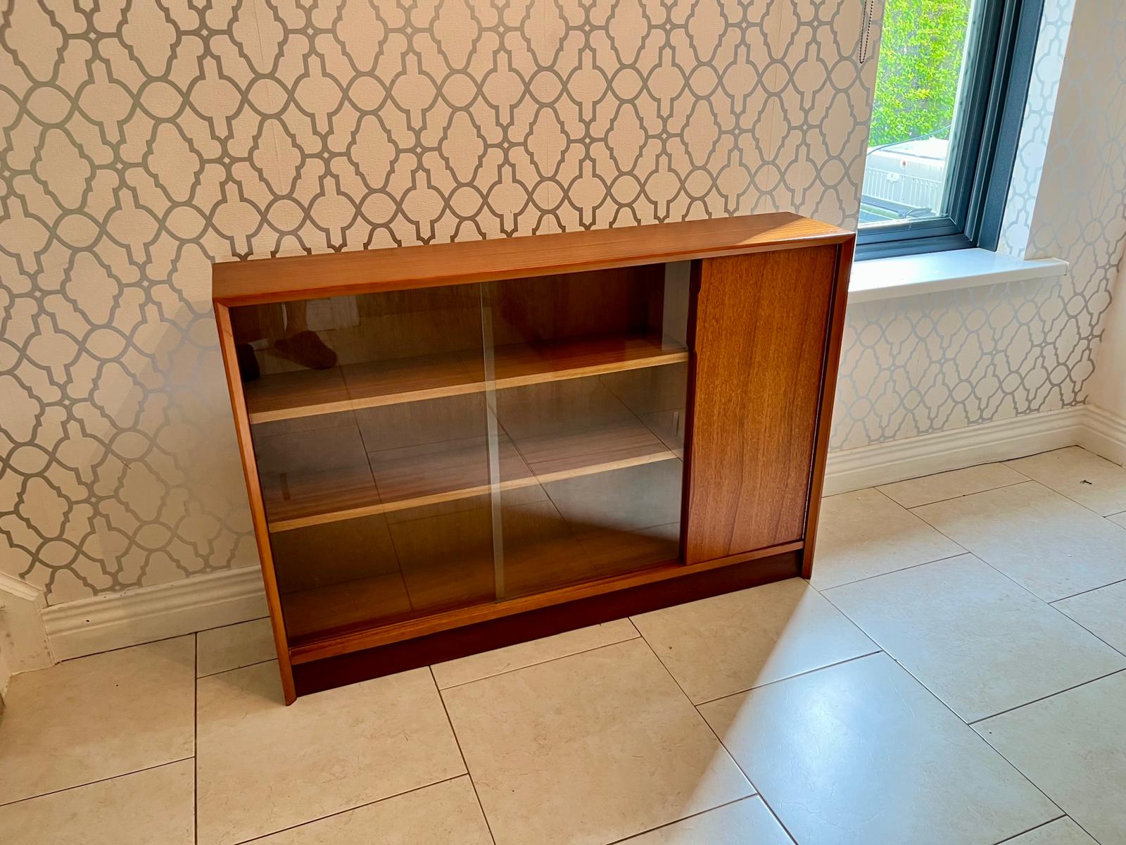 Herbert Gibbs Teak Bookcase with Sliding Glass Doors