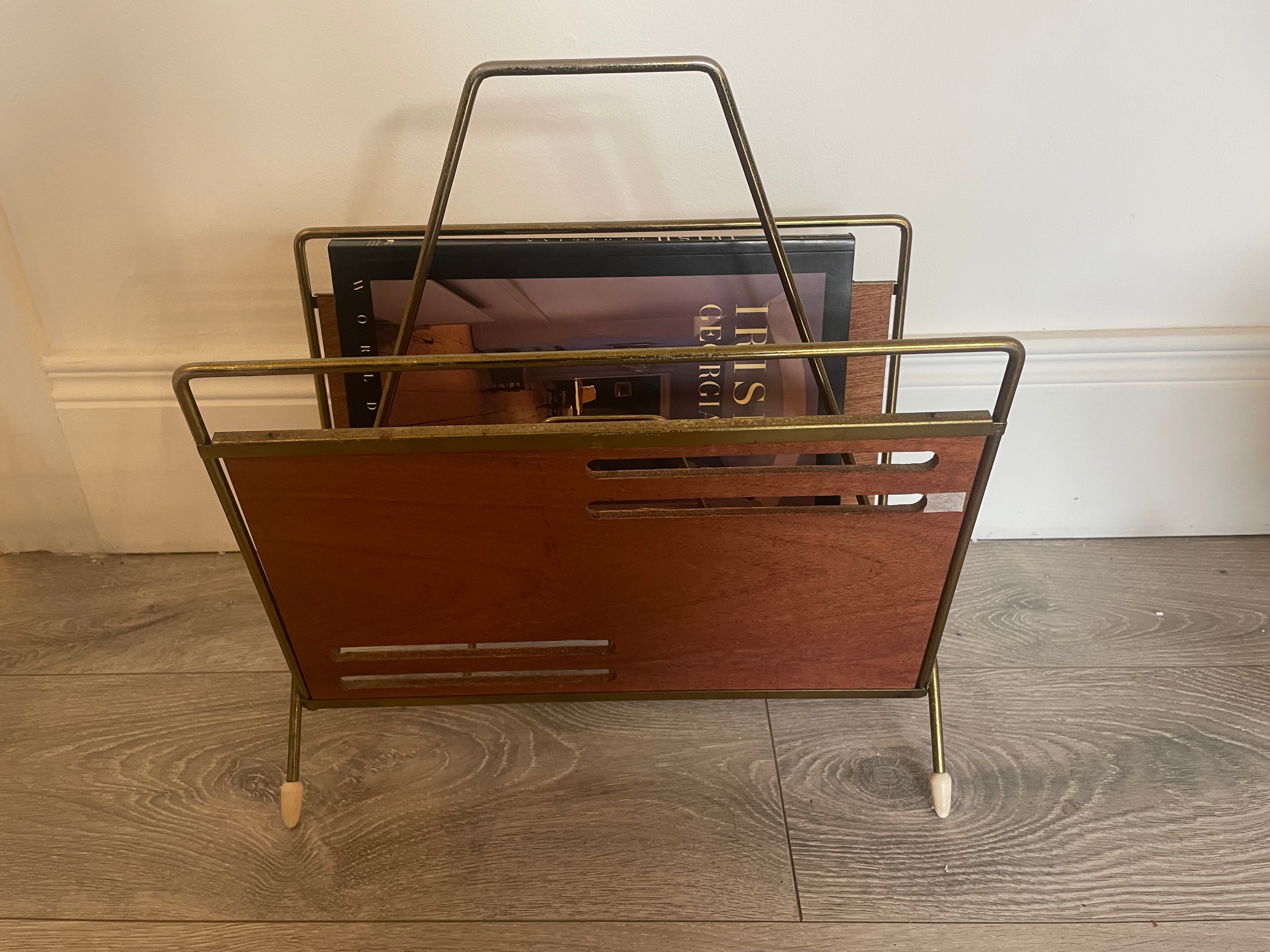 A 1960's Teak and Brass Magazine Rack