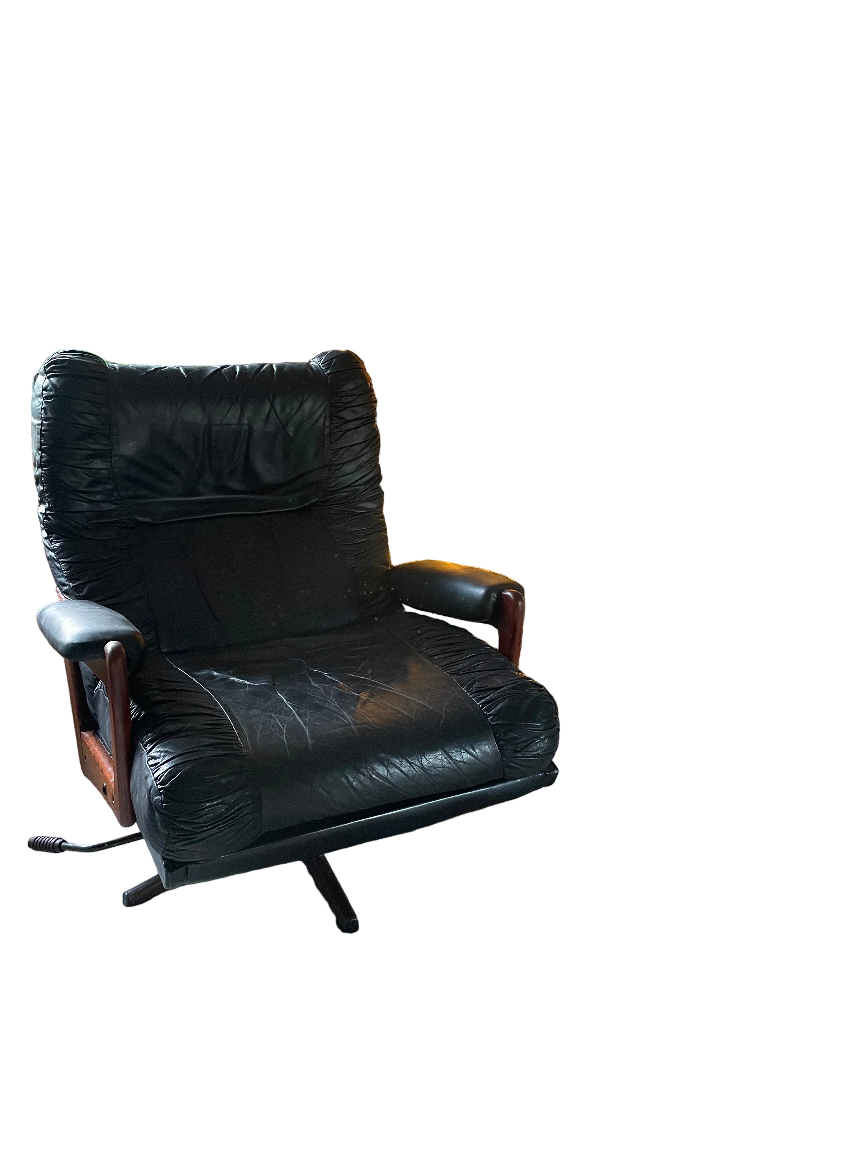 Mid Century Danish Black leather swivel armchair