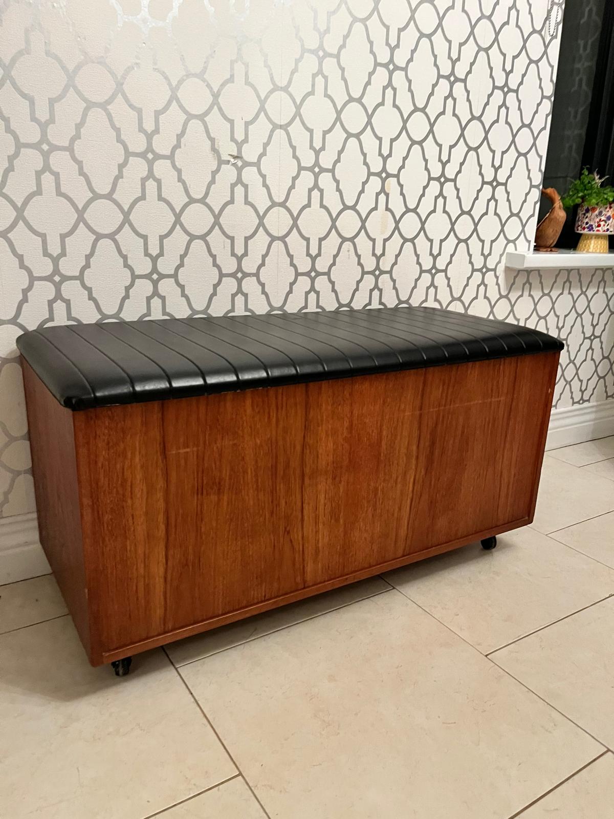 Austinsuite Mid century faux black leather Ottoman