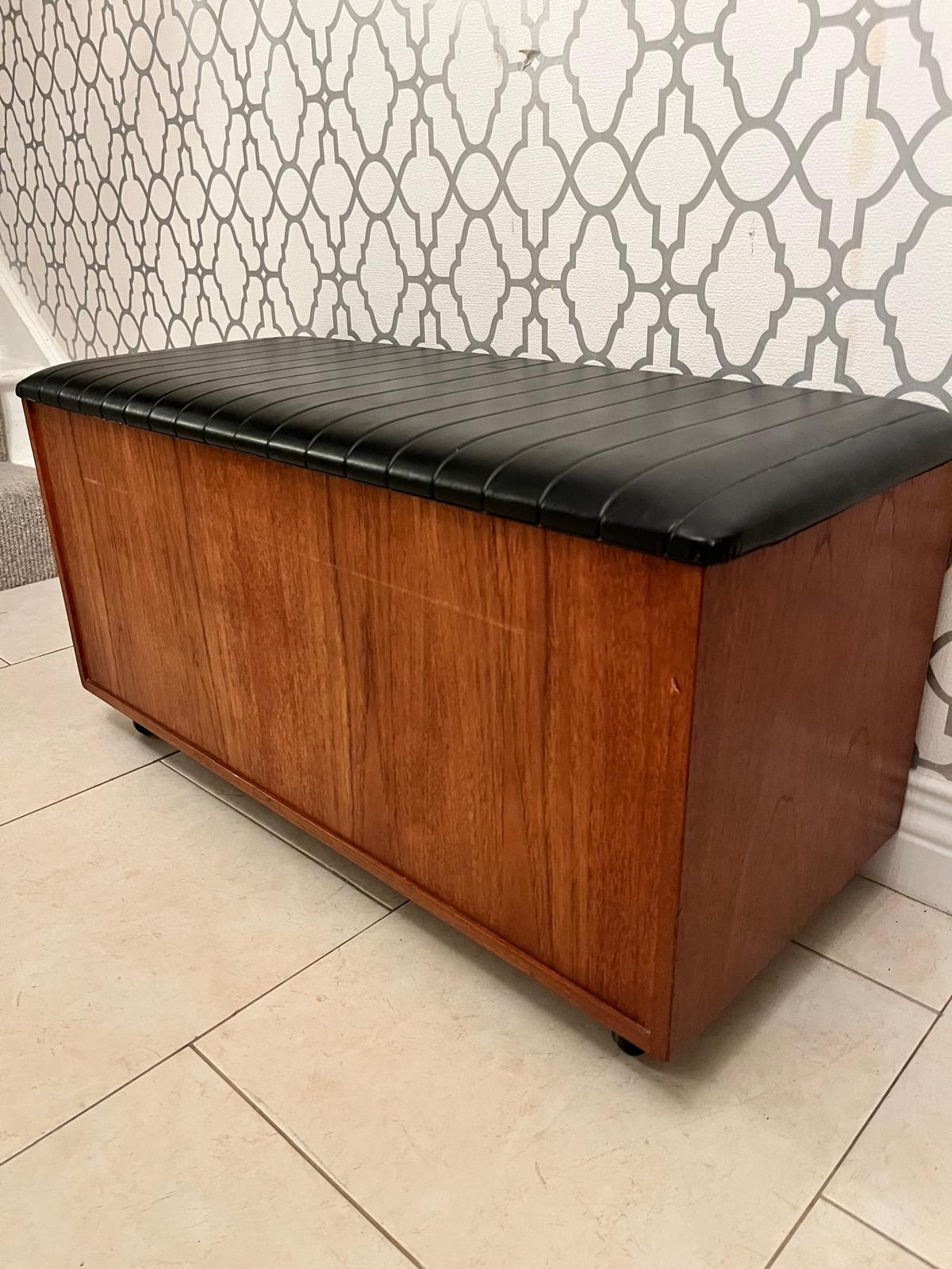 Austinsuite Mid century faux black leather Ottoman