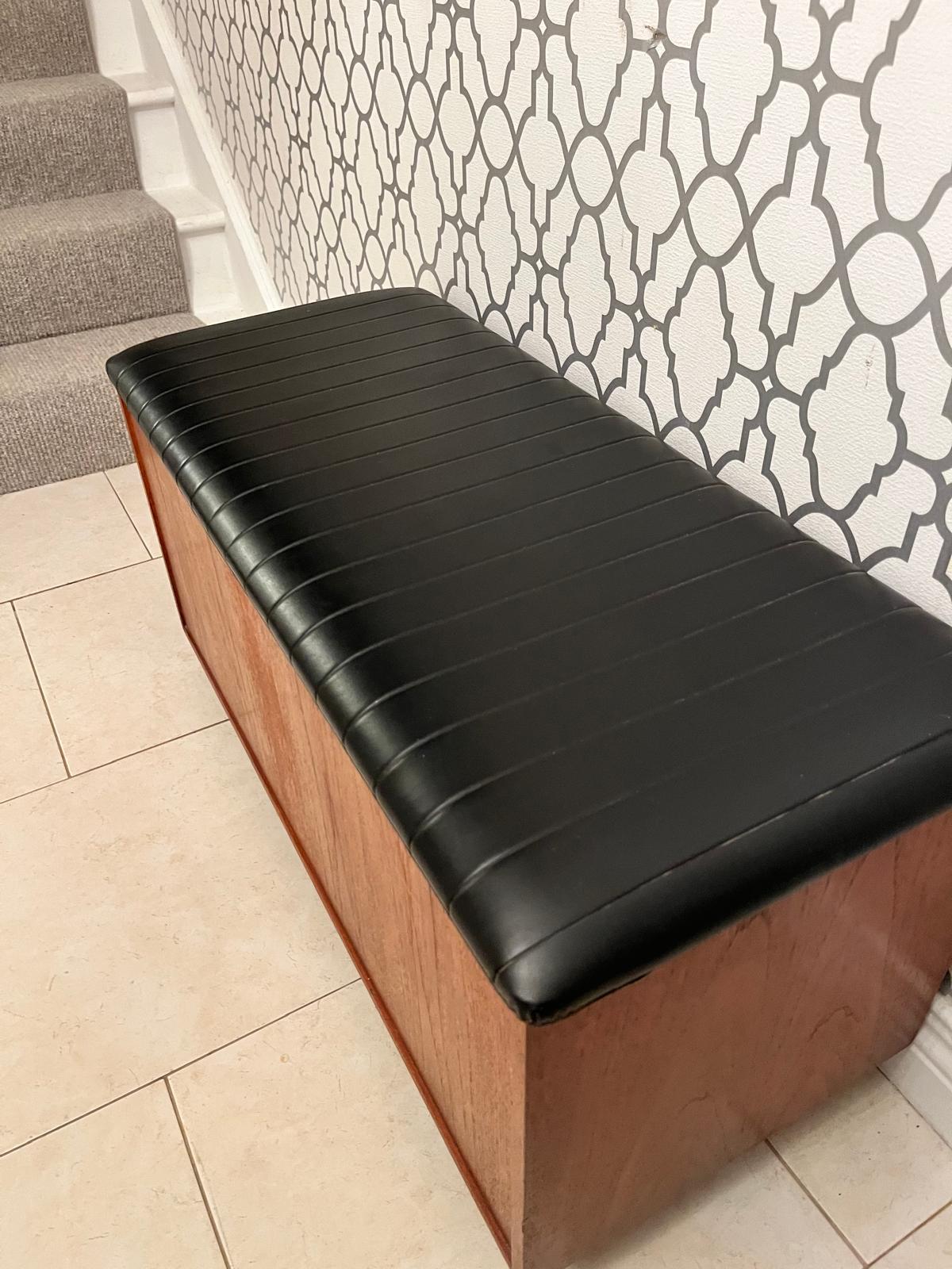 Austinsuite Mid century faux black leather Ottoman