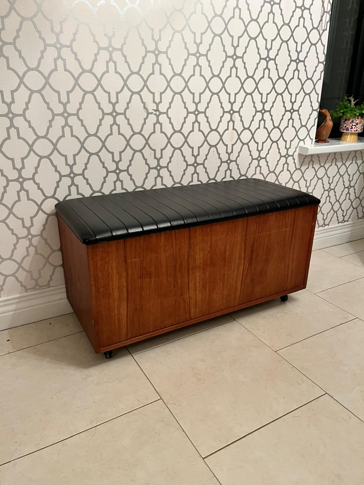 Austinsuite Mid century faux black leather Ottoman