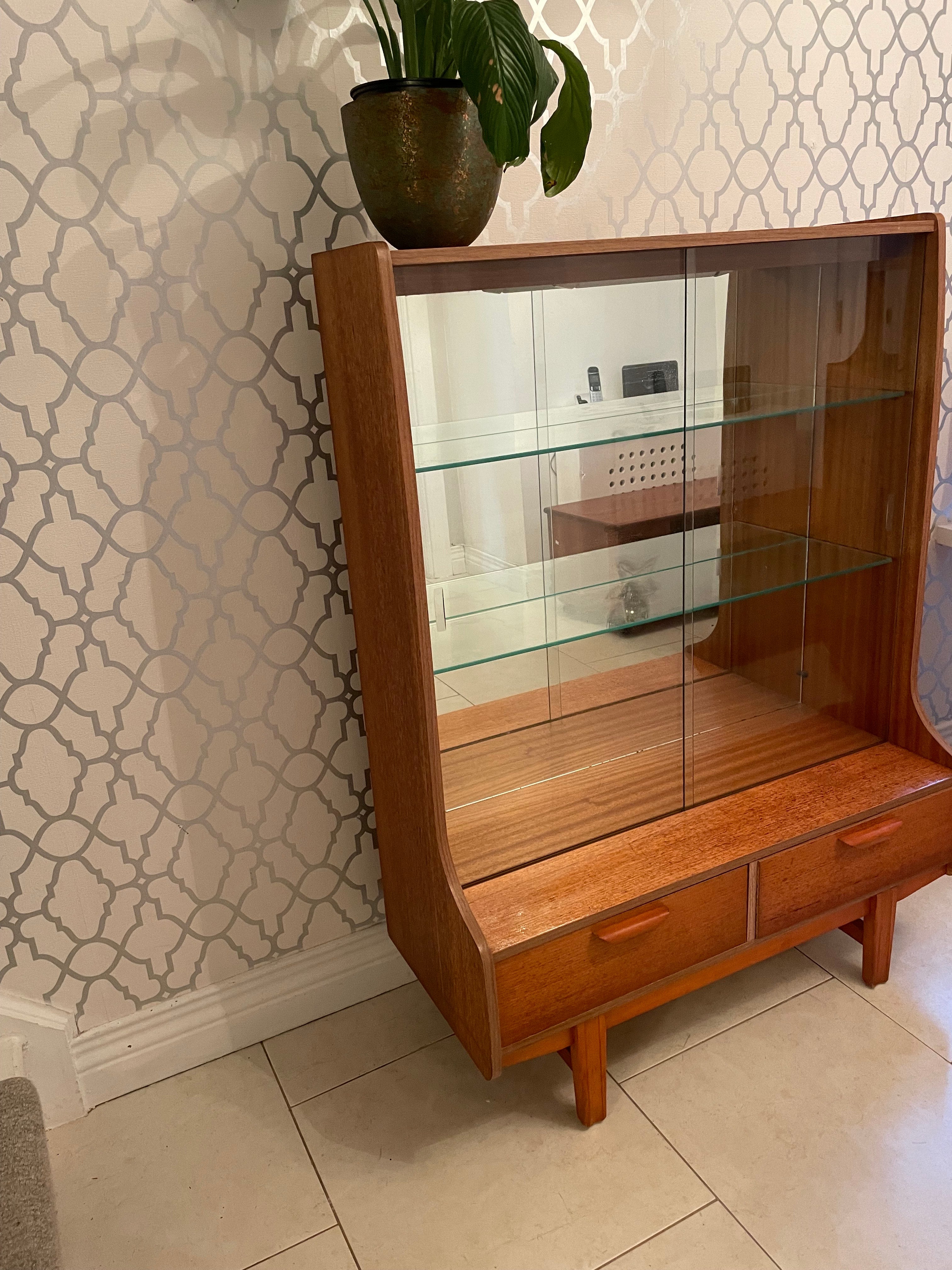 Mid Century teak mirrored glass drinks cabinet