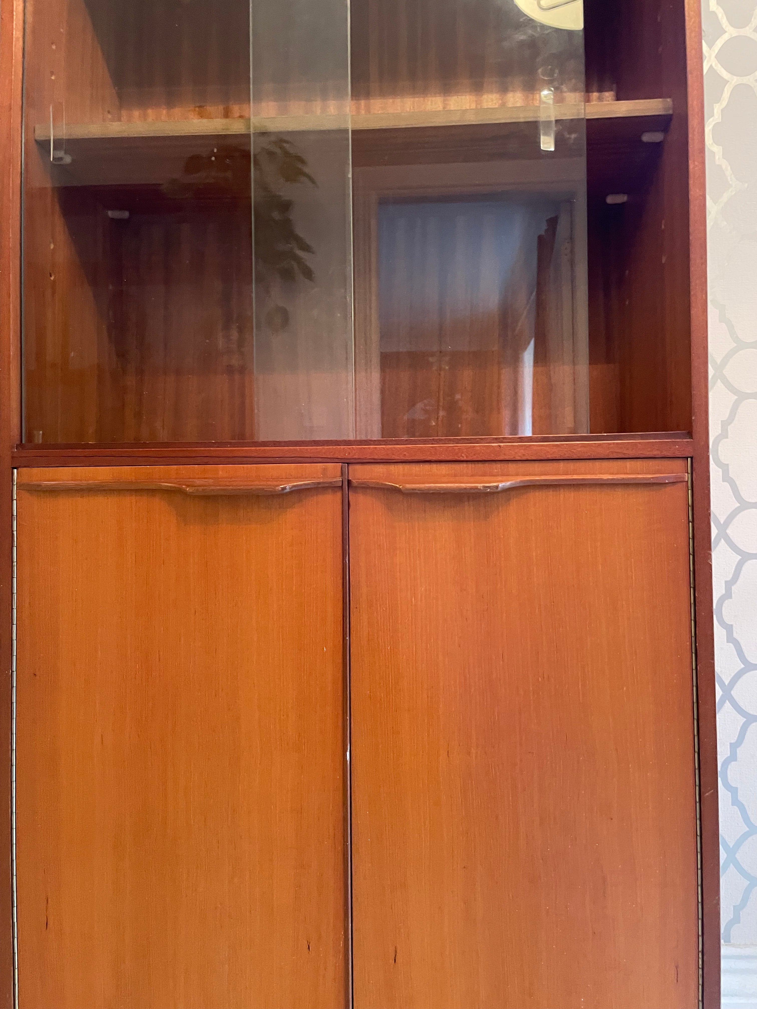 Mid Century Teak Bookcase with glass sliders