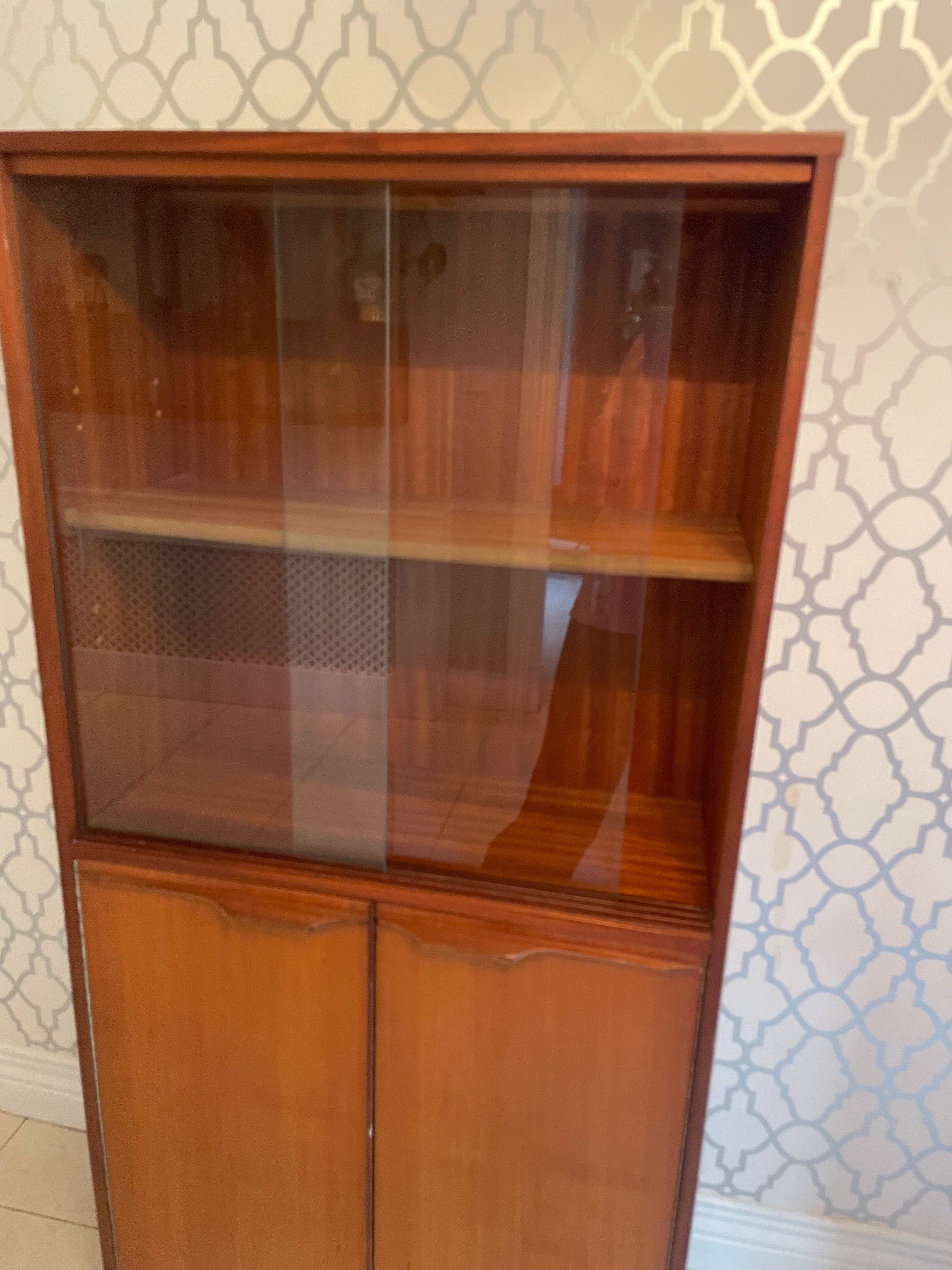 Mid Century Teak Bookcase with glass sliders