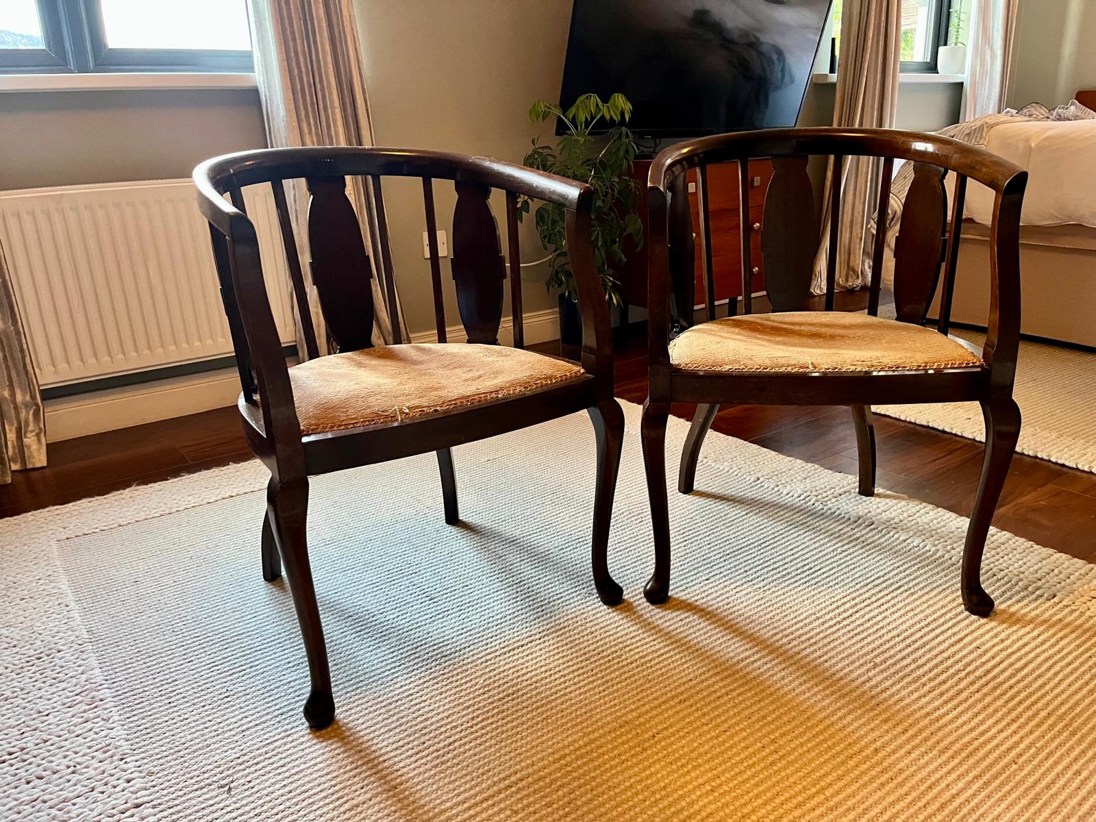 Pair of Edwardian Inlaid Mahogany tub chairs