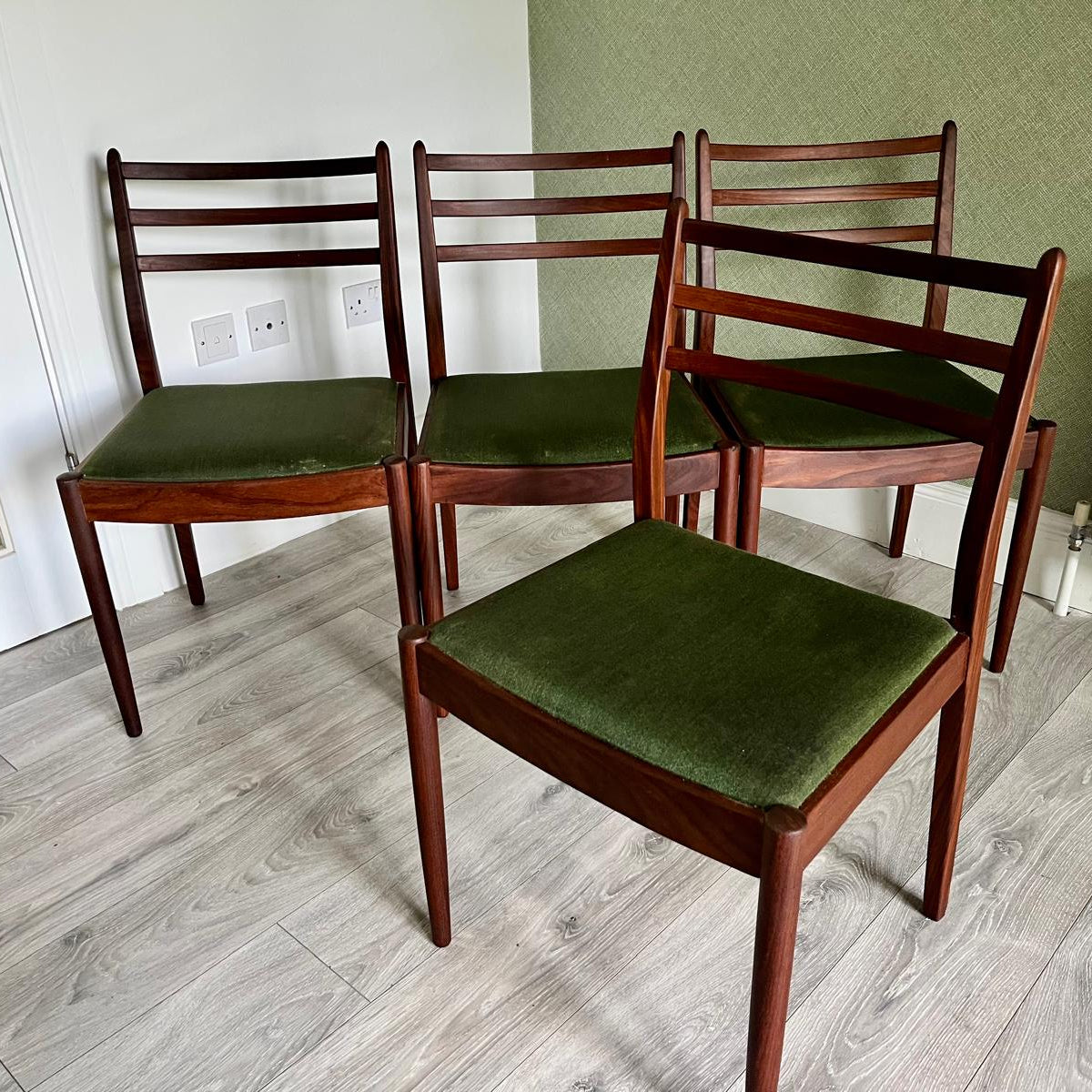 Four restored G-Plan E. Gomme teak dining chairs