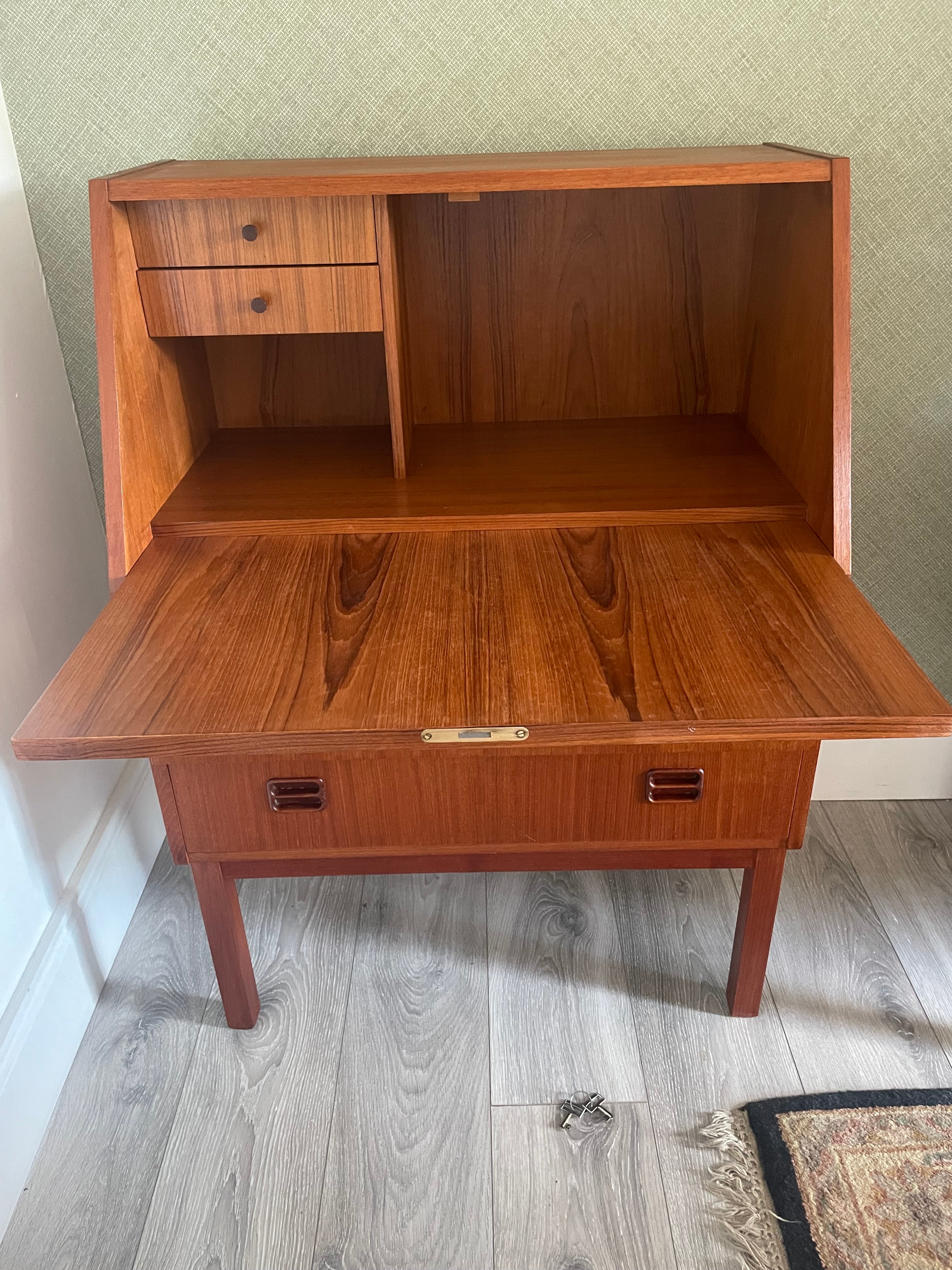 Restored Danish Mid Century teak bureau by Tibergaard