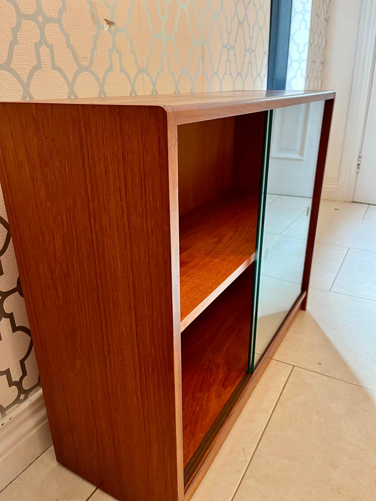 Small Teak Bookcase with Glass Sliding Doors