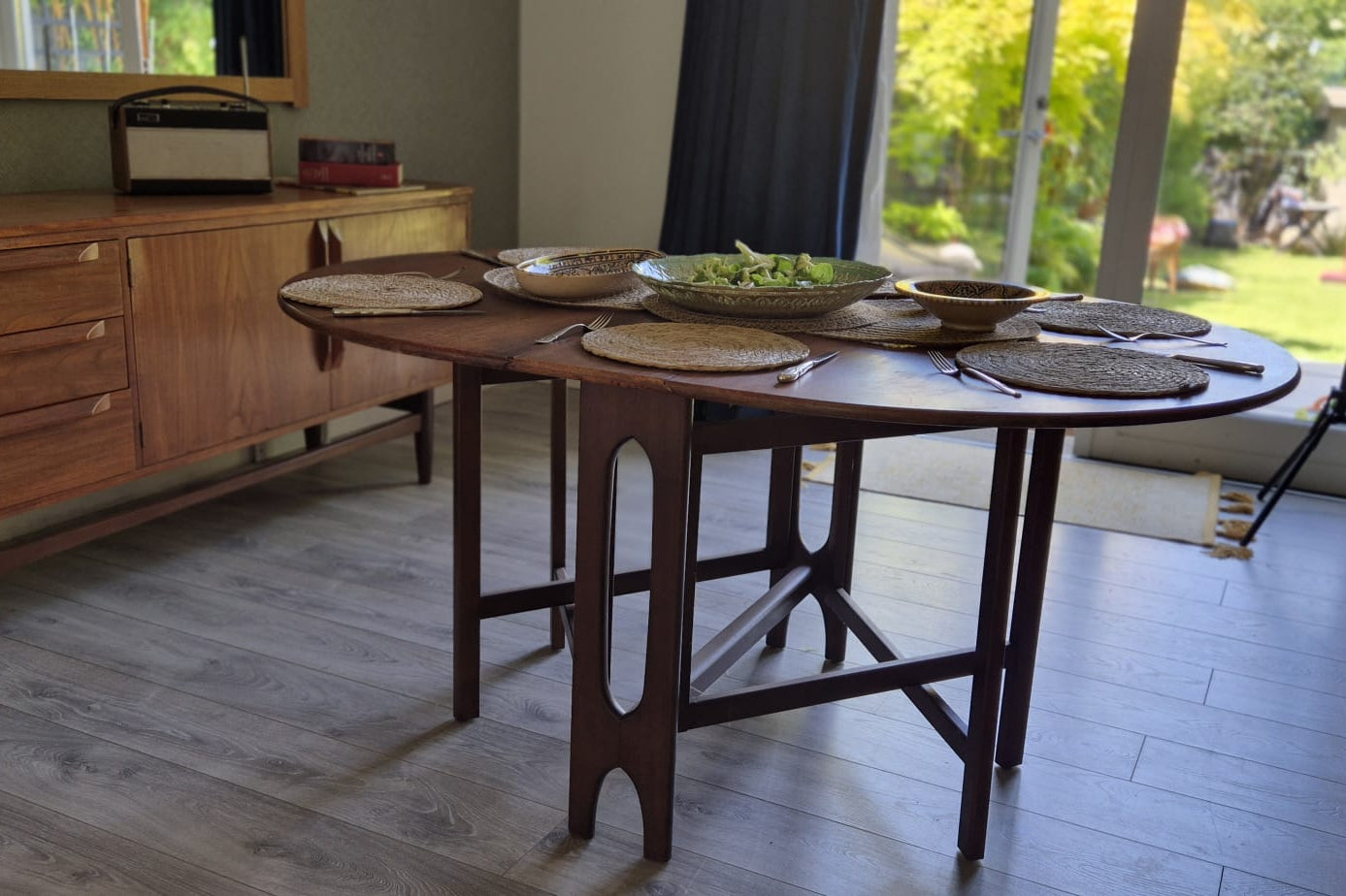 A Teak and Beech Drop Leaf Dining Table by Jentique, C.1970.