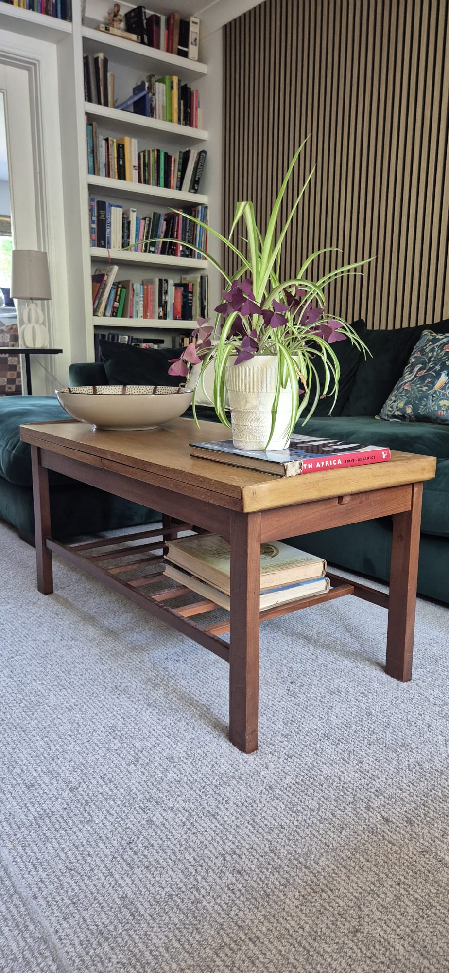 Mid Century teak two tier extendable coffee table by Grace & Joy Furniture