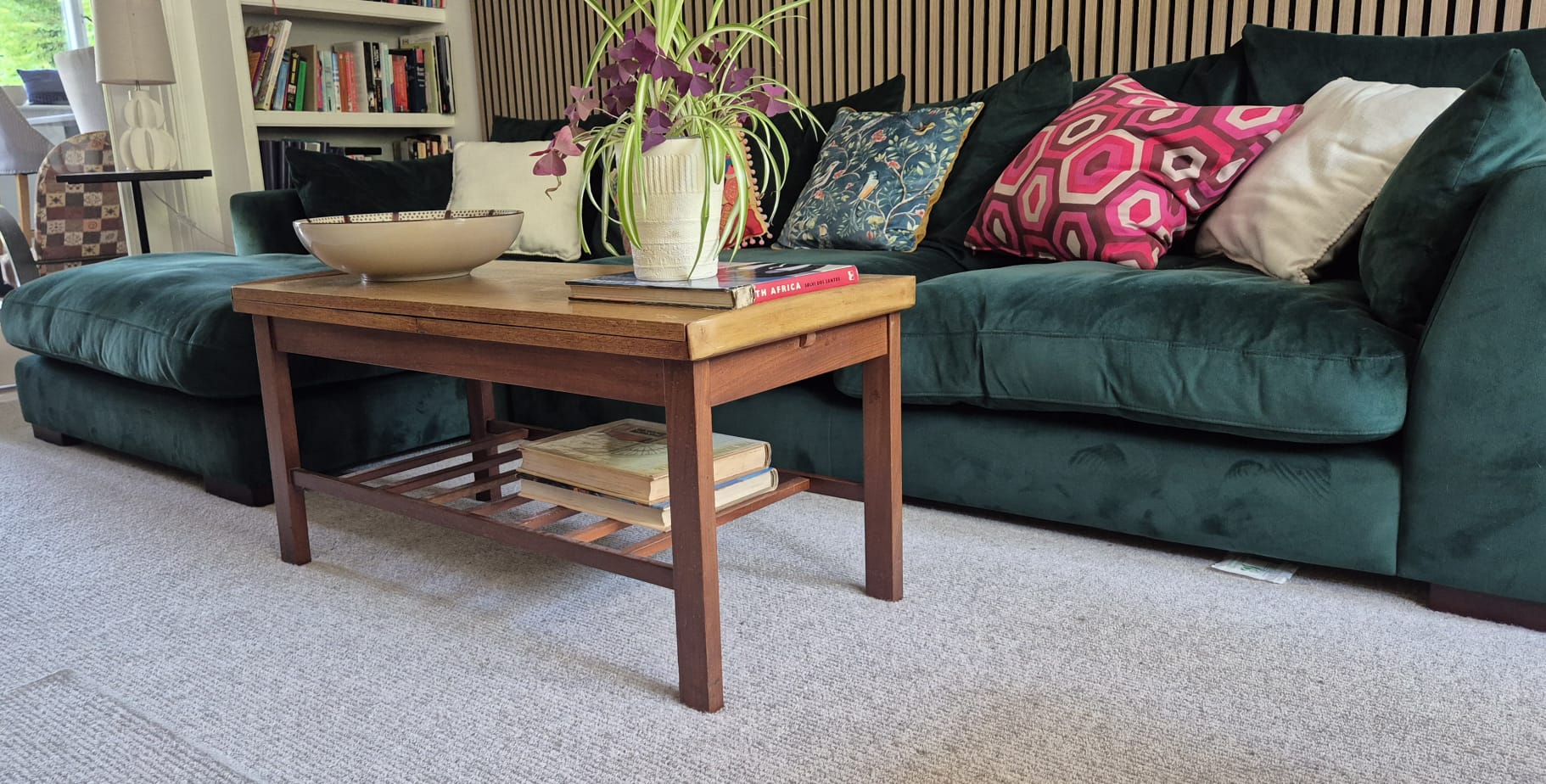 Mid Century teak two tier extendable coffee table by Grace & Joy Furniture