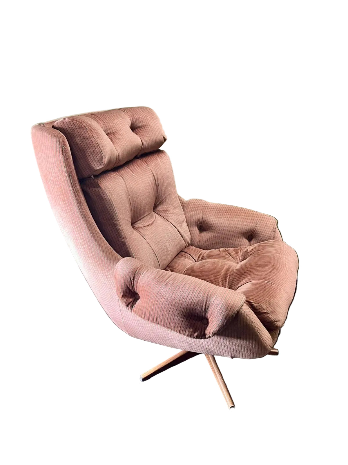 Mid century modern dusty pink swivel armchair