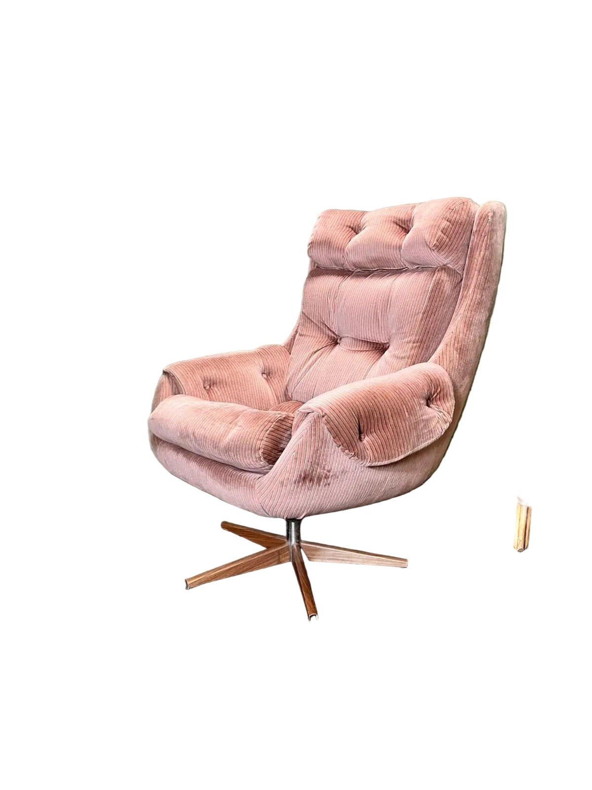 Mid century modern dusty pink swivel armchair