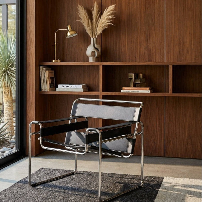 Wassily Style Leather and Chrome Armchair