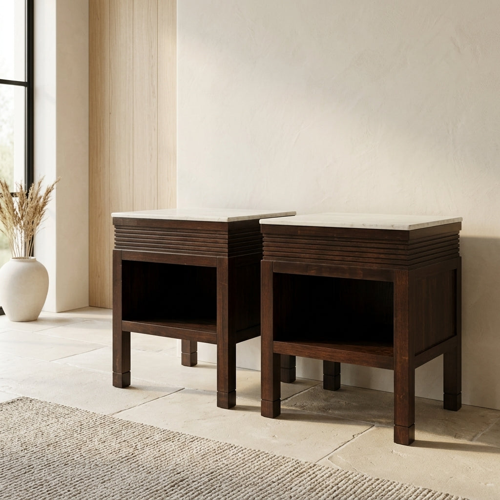 Pair of marble top end tables