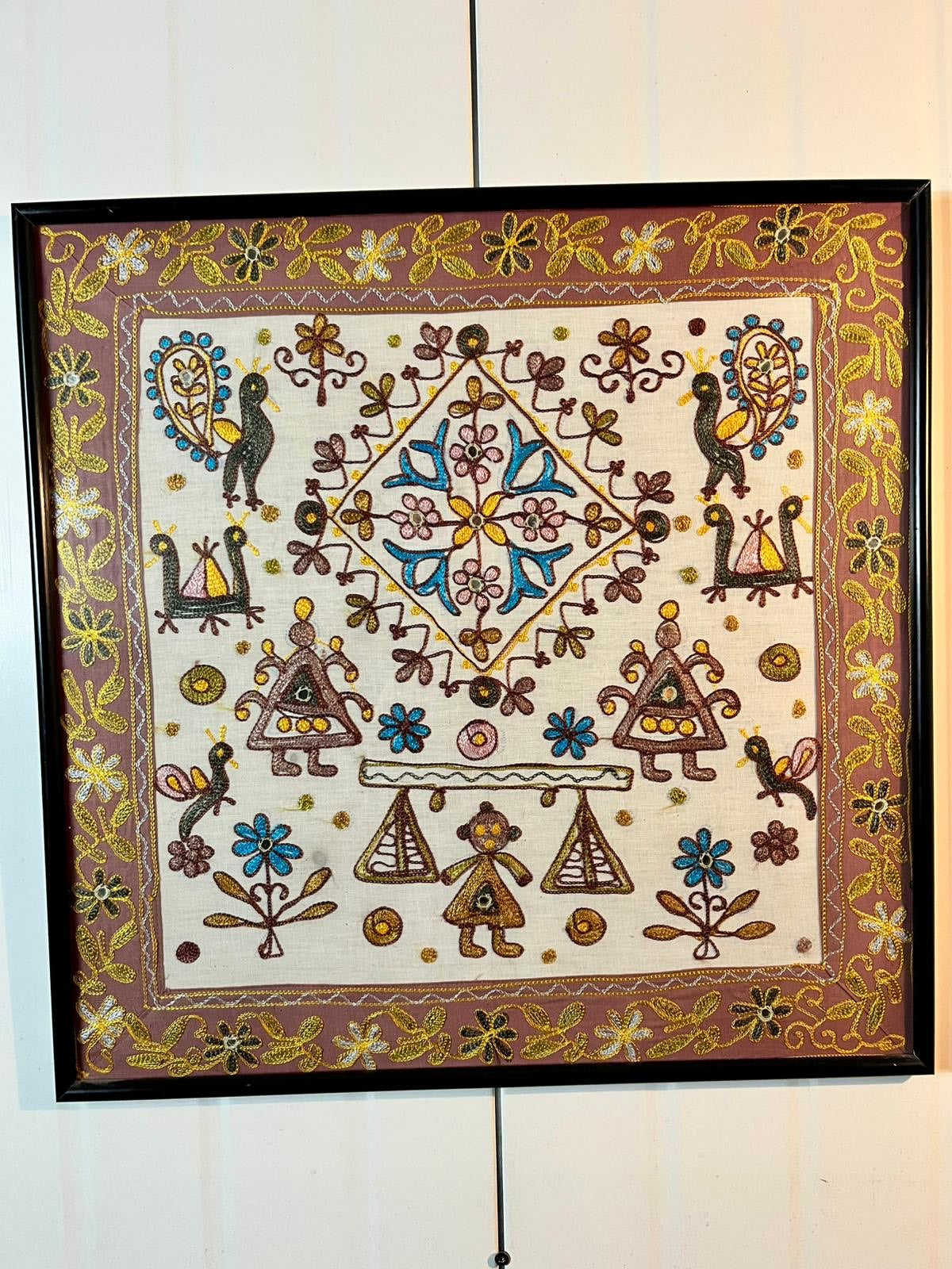 Vintage Indian folk embroidery textile art