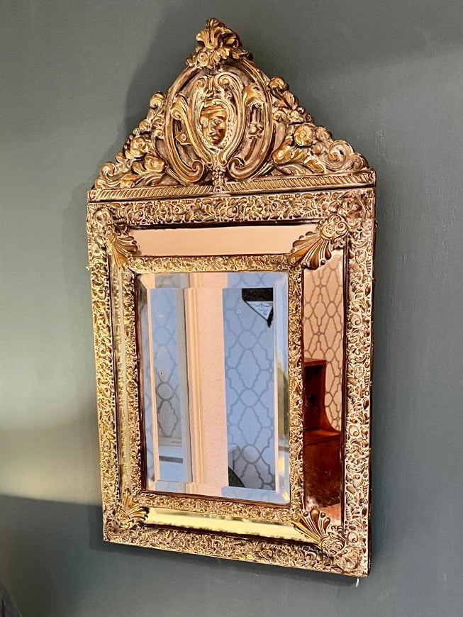 French Repousse Brass Cushion mirror