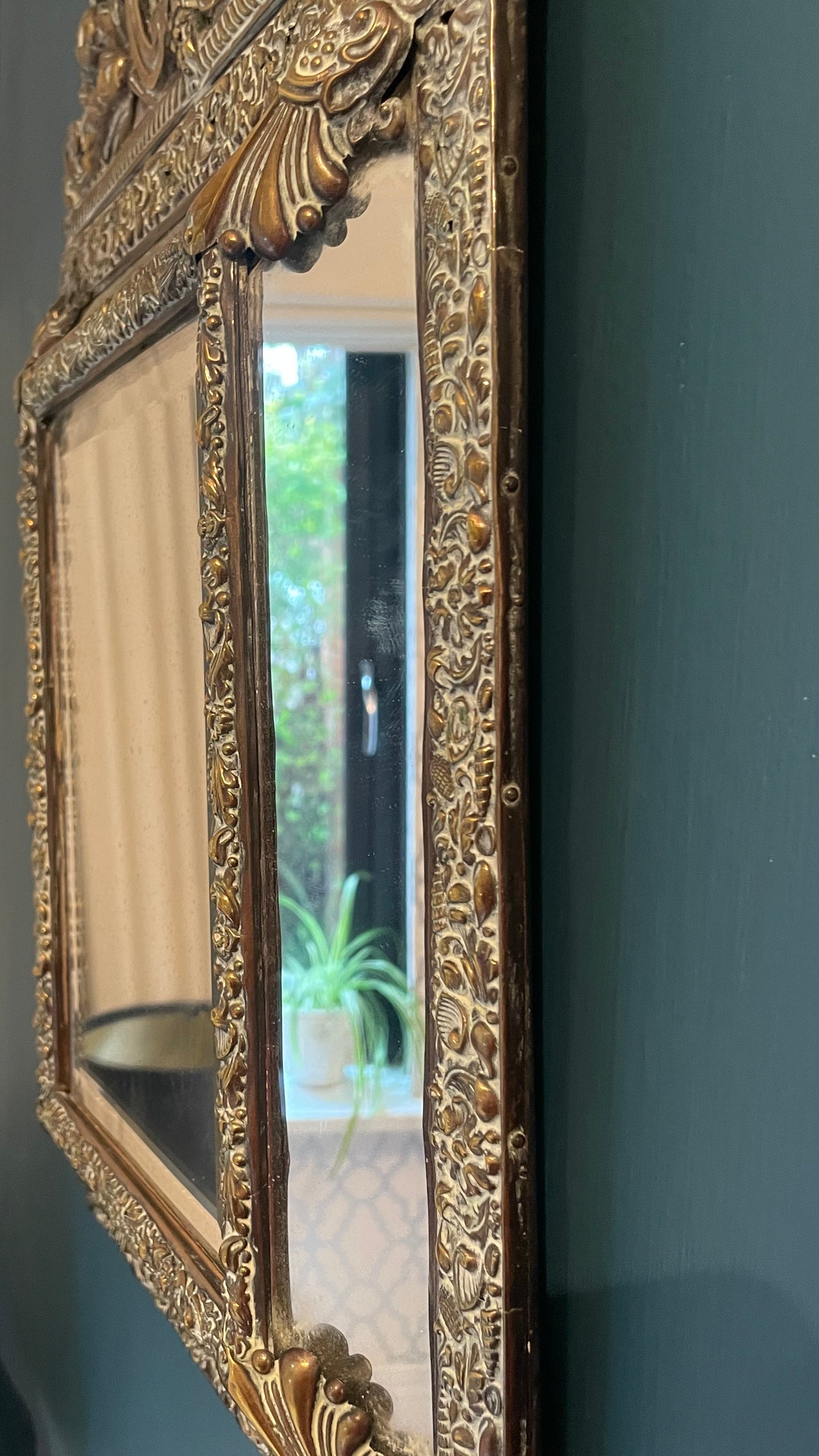 French Repousse Brass Cushion mirror