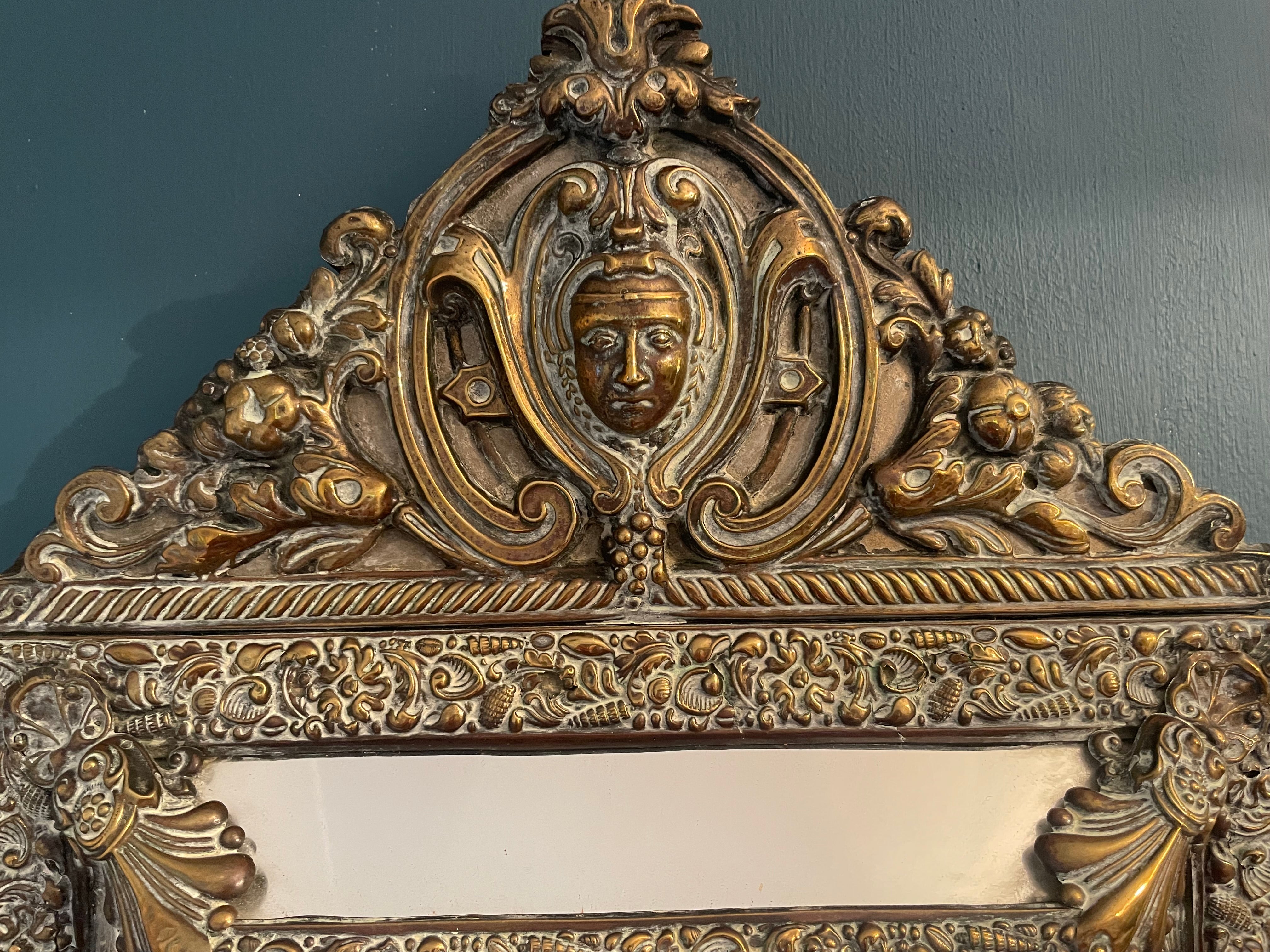 French Repousse Brass Cushion mirror