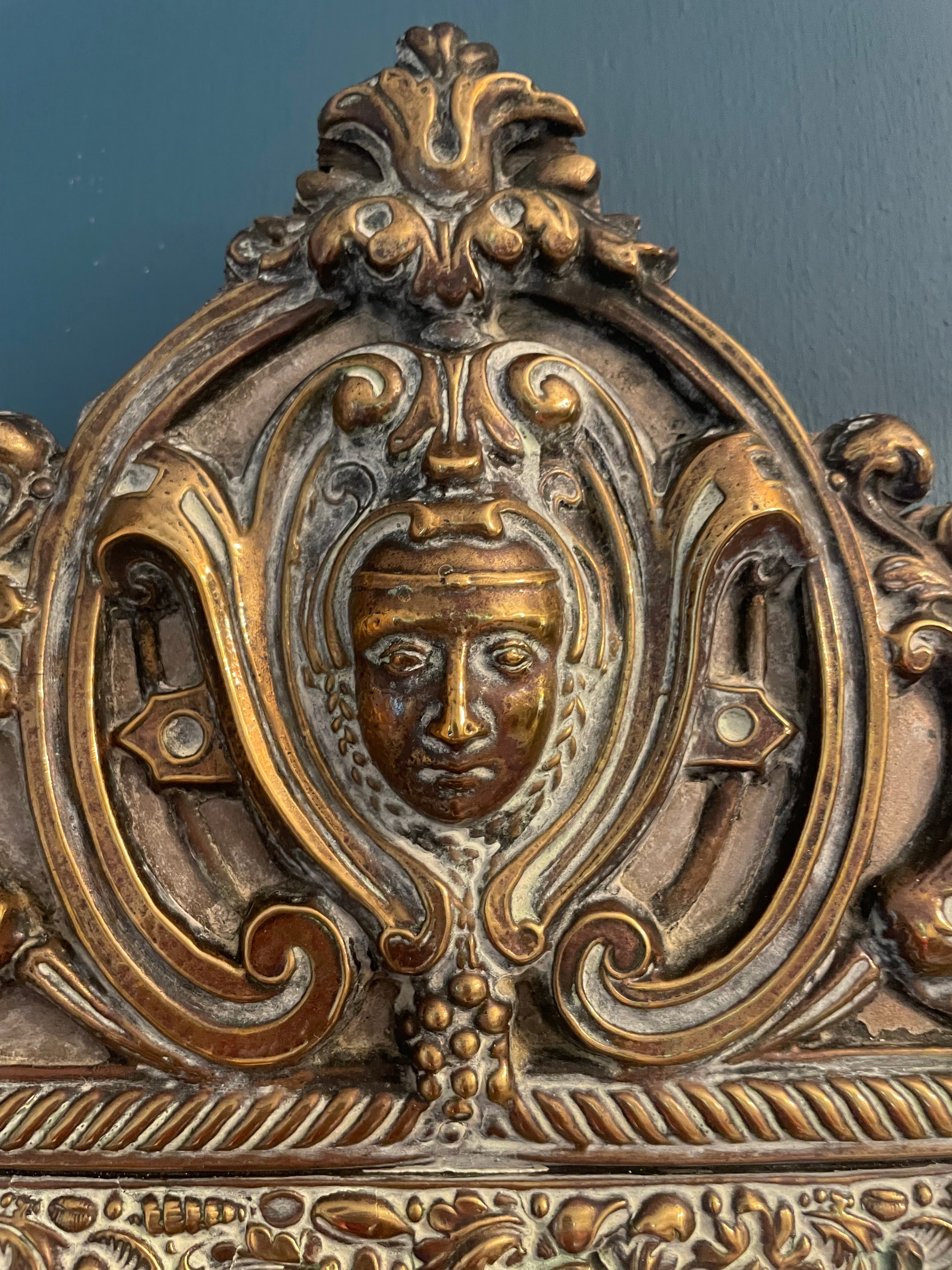 French Repousse Brass Cushion mirror