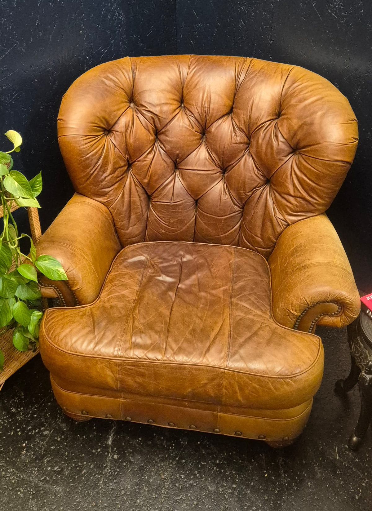 Large Victorian Style Deep Button Back Leather Armchair