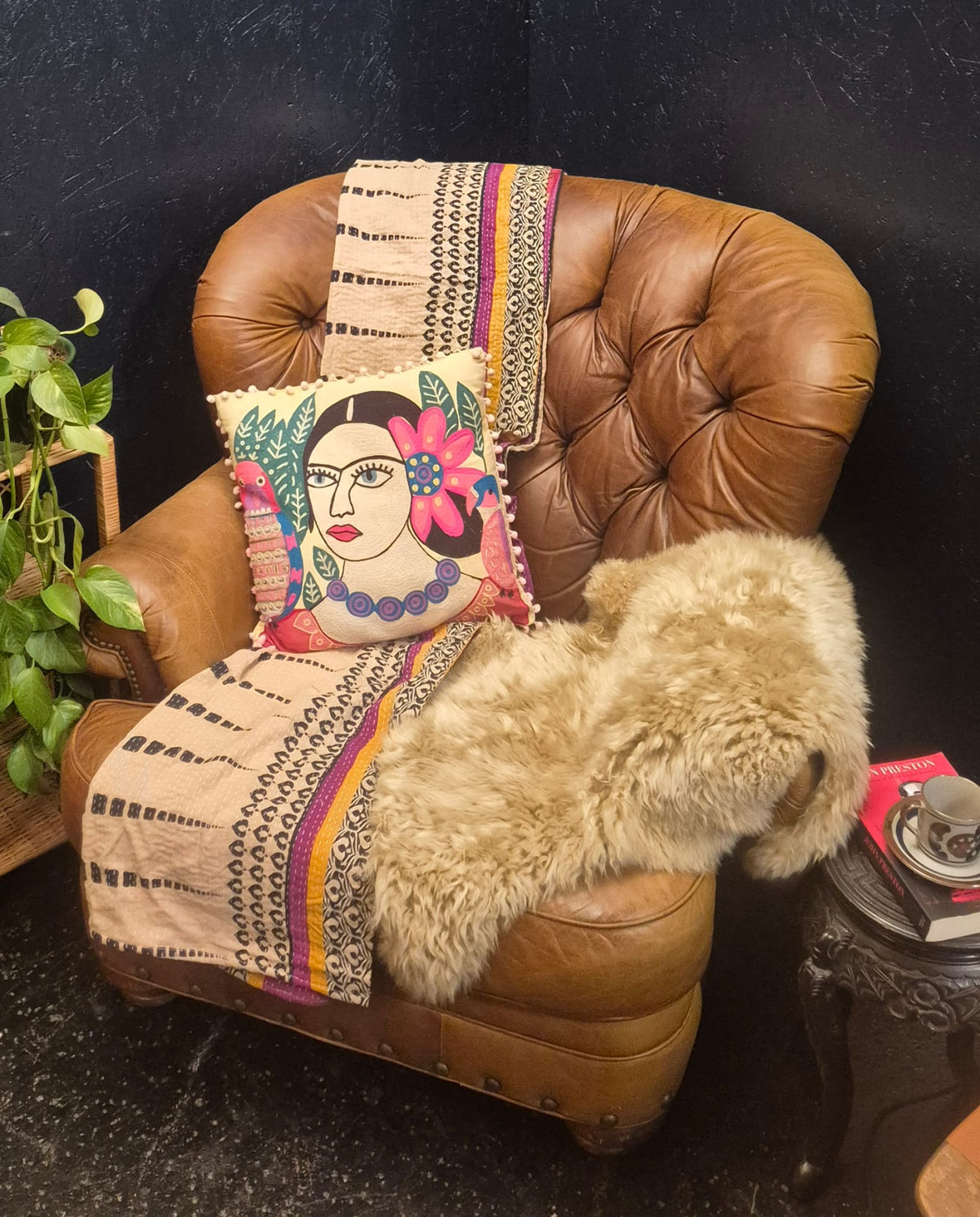 Large Victorian Style Deep Button Back Leather Armchair