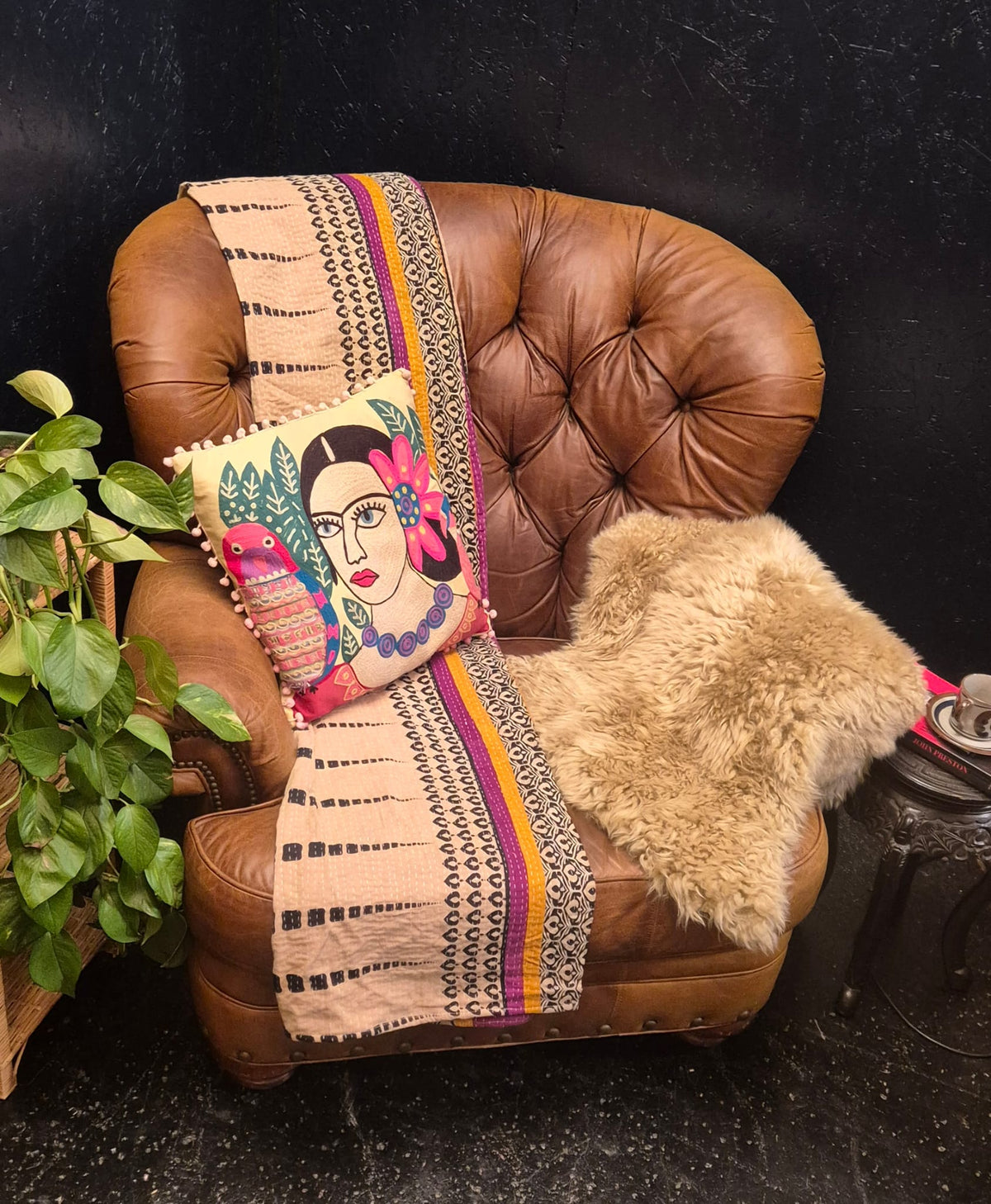 Large Victorian Style Deep Button Back Leather Armchair
