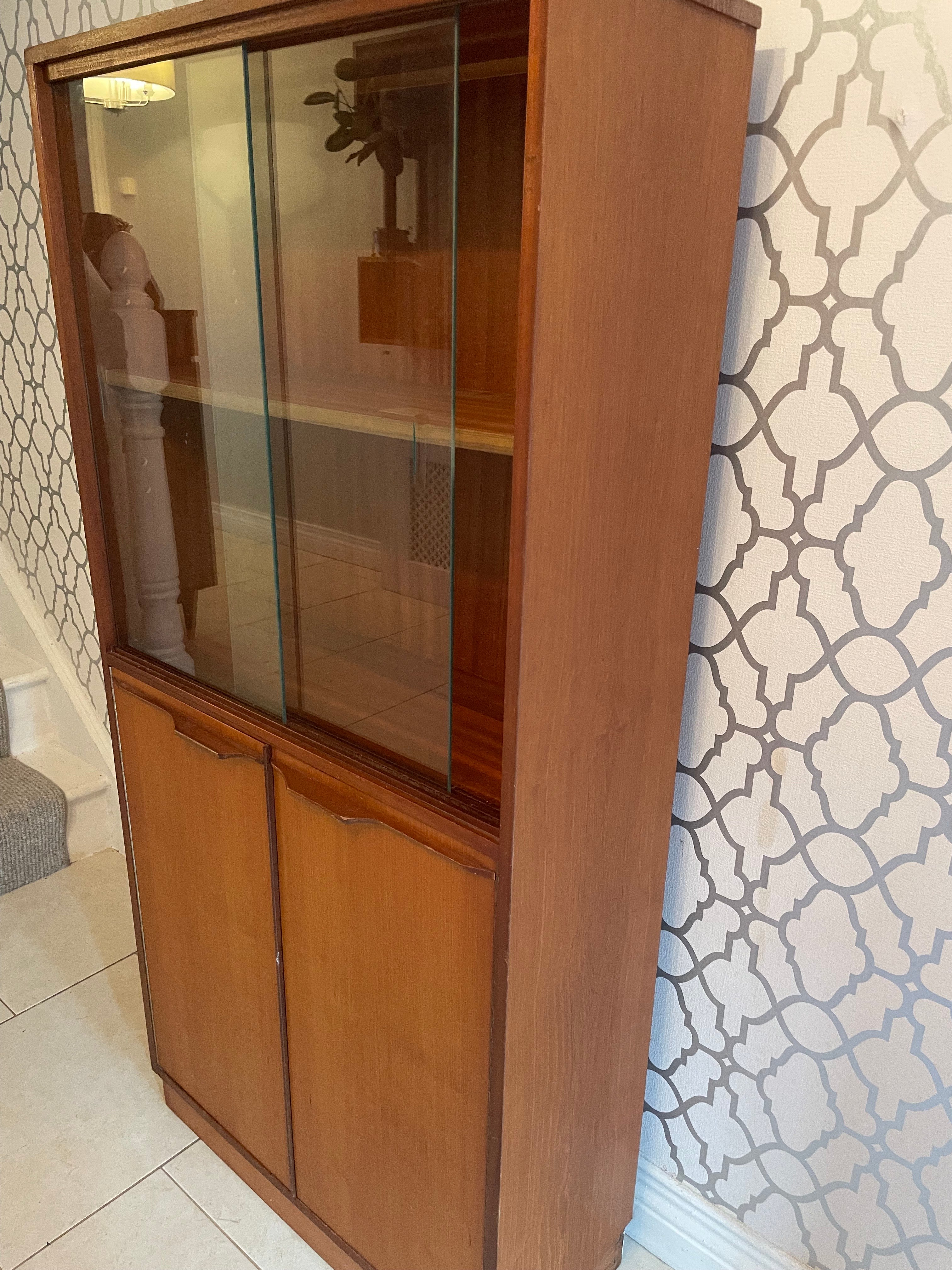 Mid Century Teak Bookcase with glass sliders