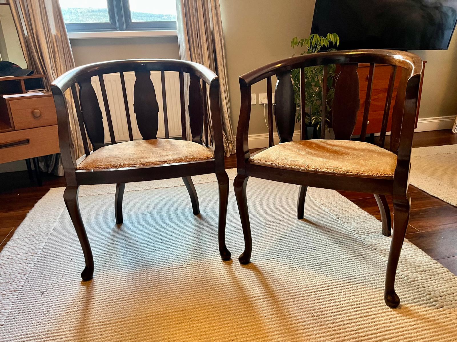 Pair of Edwardian Inlaid Mahogany tub chairs