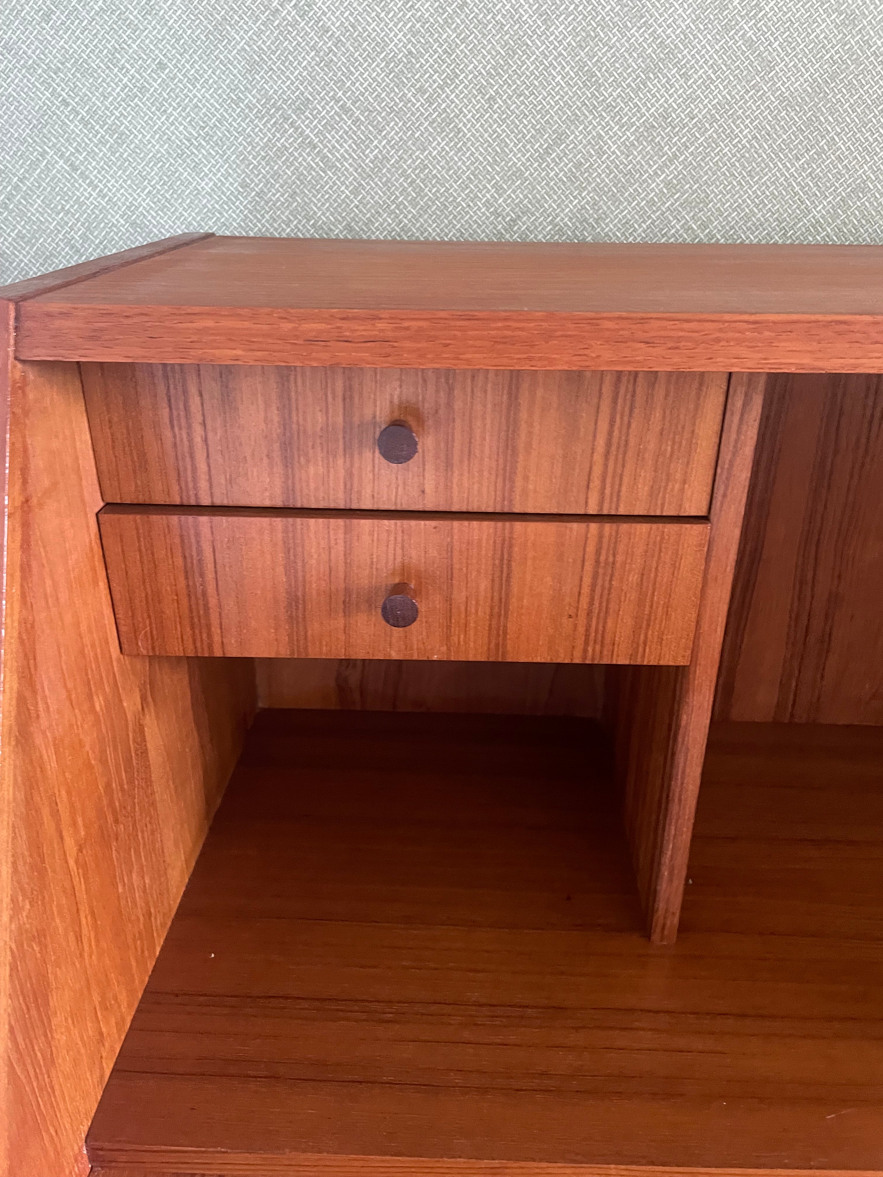 Restored Danish Mid Century teak bureau by Tibergaard