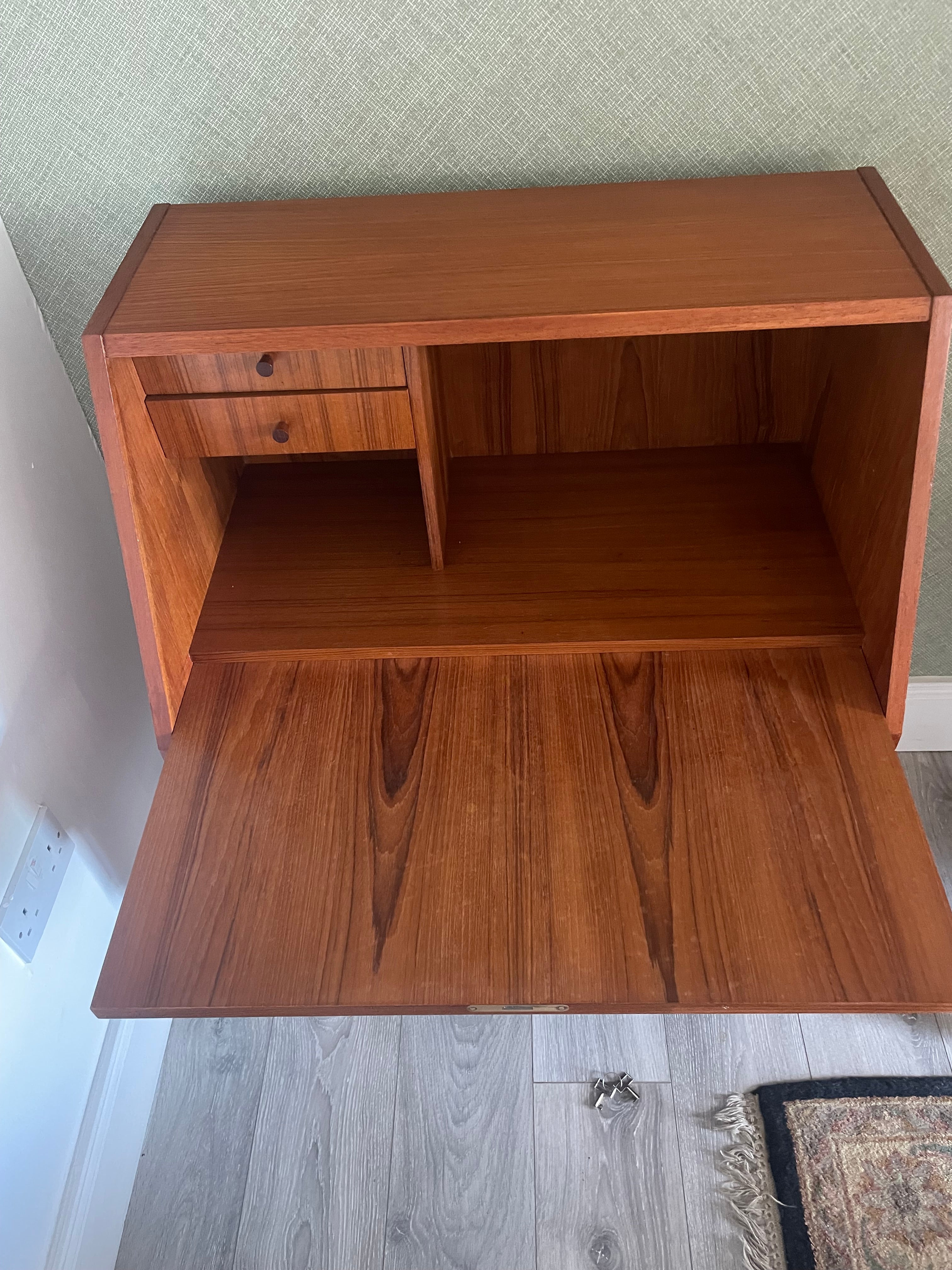 Restored Danish Mid Century teak bureau by Tibergaard