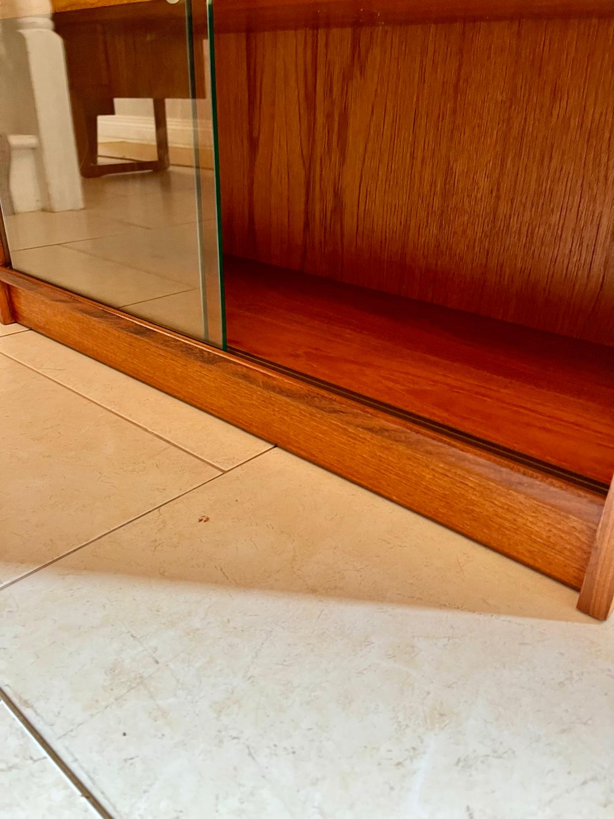 Small Teak Bookcase with Glass Sliding Doors