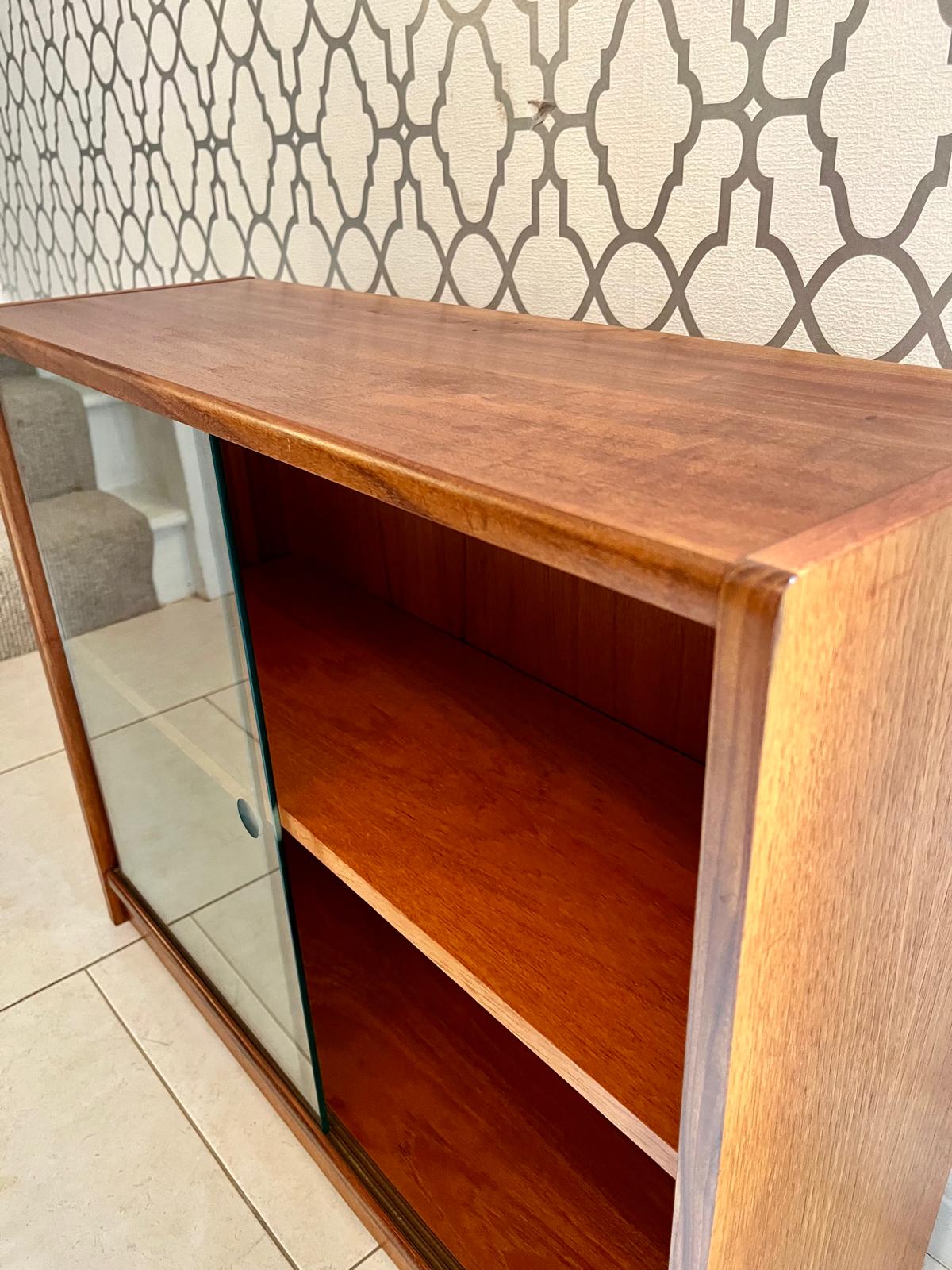 Small Teak Bookcase with Glass Sliding Doors