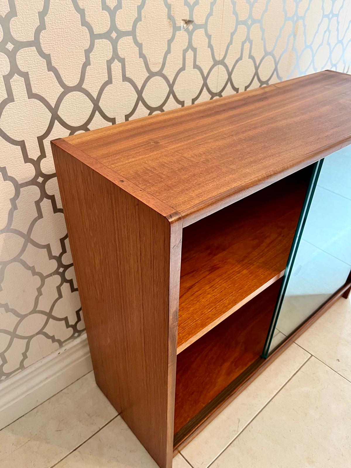 Small Teak Bookcase with Glass Sliding Doors
