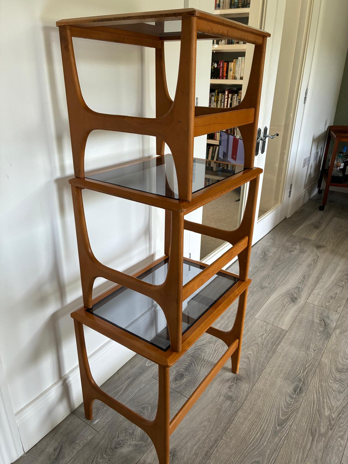 Stonehill Stateroom beech nest of tables, stacked, mid-century style