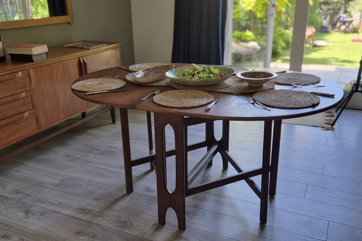 A Teak and Beech Drop Leaf Dining Table by Jentique, C.1970.