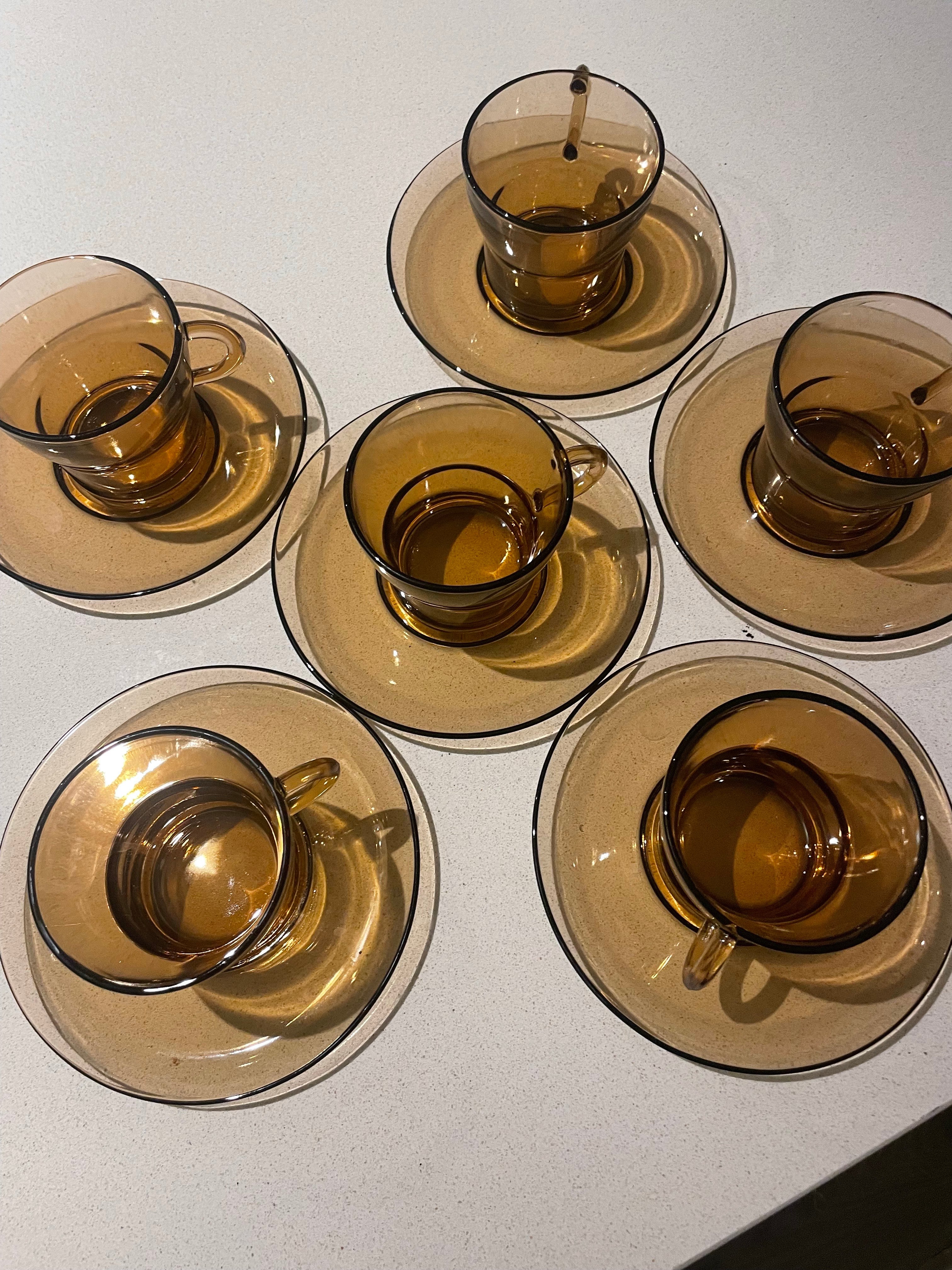 Six vintage Duralex Coffee Cups and Saucers